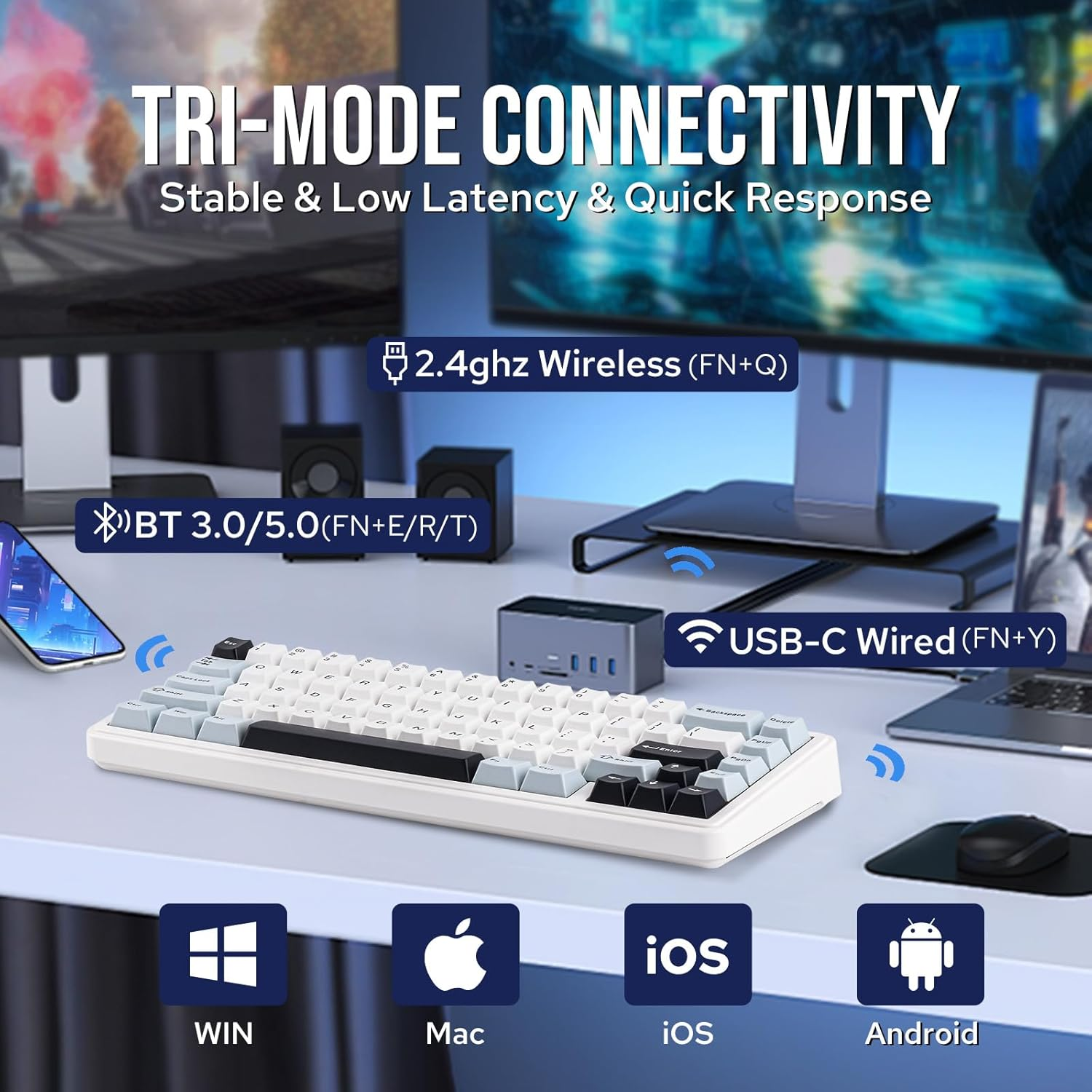 EPOMAKER X Aula F65 65% Wireless Mechanical Keyboard, Hot Swappable Gasket Custom Gaming Keyboard with Five-Layer Padding, Bluetooth/2.4Ghz/Usb-C (Light Blue, Reaper Switch) image number 4