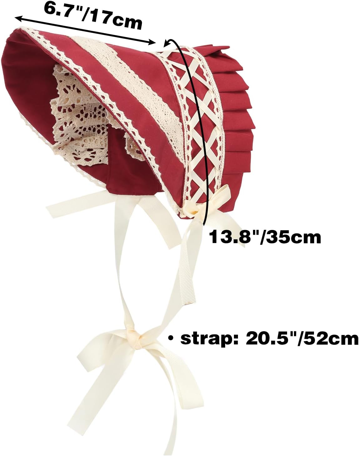 FURPHI Victorian Bonnet Colonial Pioneer Hat with Lace Tea Party Costume Sun Cap for Women - Pink image number 6