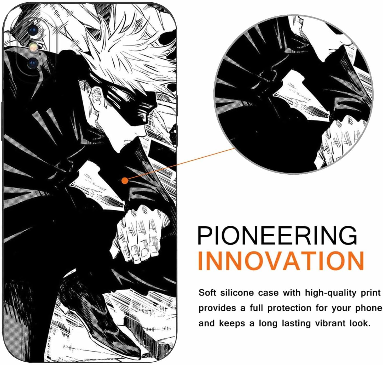 Pack of 2 Mobile Phone Case for Apple Iphone X/Iphone Xs Case 5.8 Inches, Anime Motif Gojo Satoru Itadori Yuji Manga Pattern Protective Case Boys Case Protection Lens Design Cover Shockproof Black 1