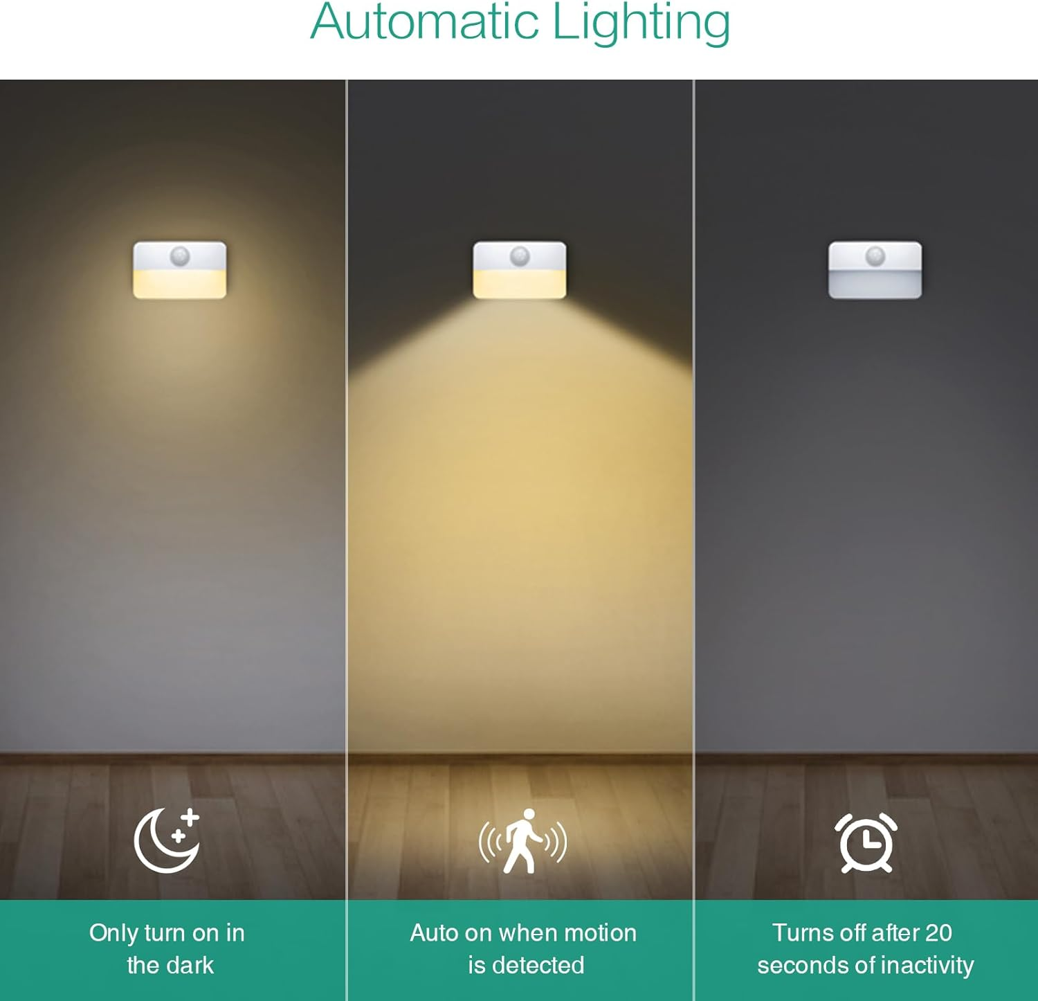 ORIA Motion Sensor Light, LED Night Light, Stick-On Night Light, Battery Powered Closet Light Stair Light, Auto On/Off, for Bedroom, Bathroom, Kitchen, Stairs, Hallway, Cupboard, Cabinet -Yellow +2Pcs image number 2
