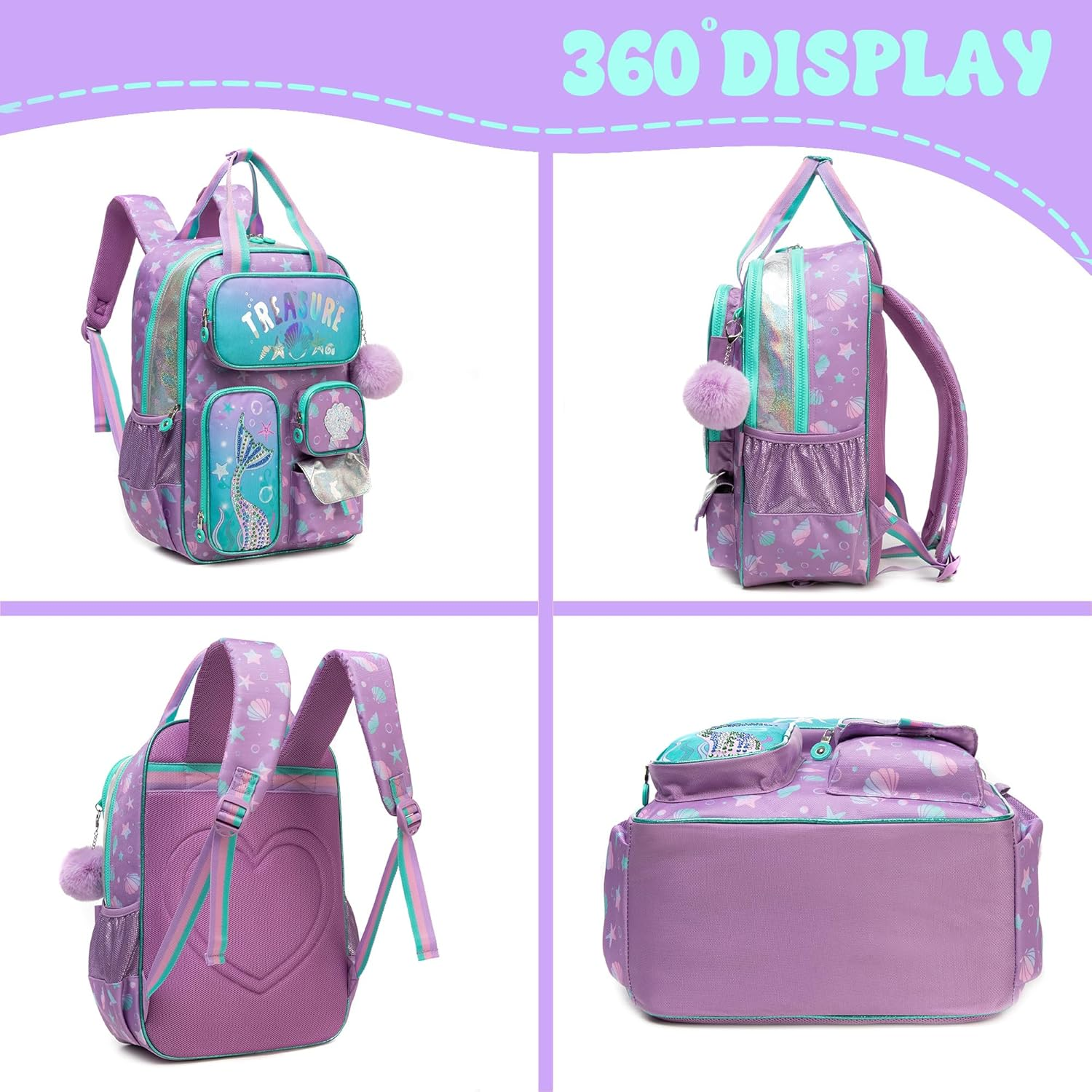 MYHSBYO School Backpacks for Girls Boys Kids Backpack with Lunch Bag for Elmentary Preschool Students - A Green Unicorn image number 4