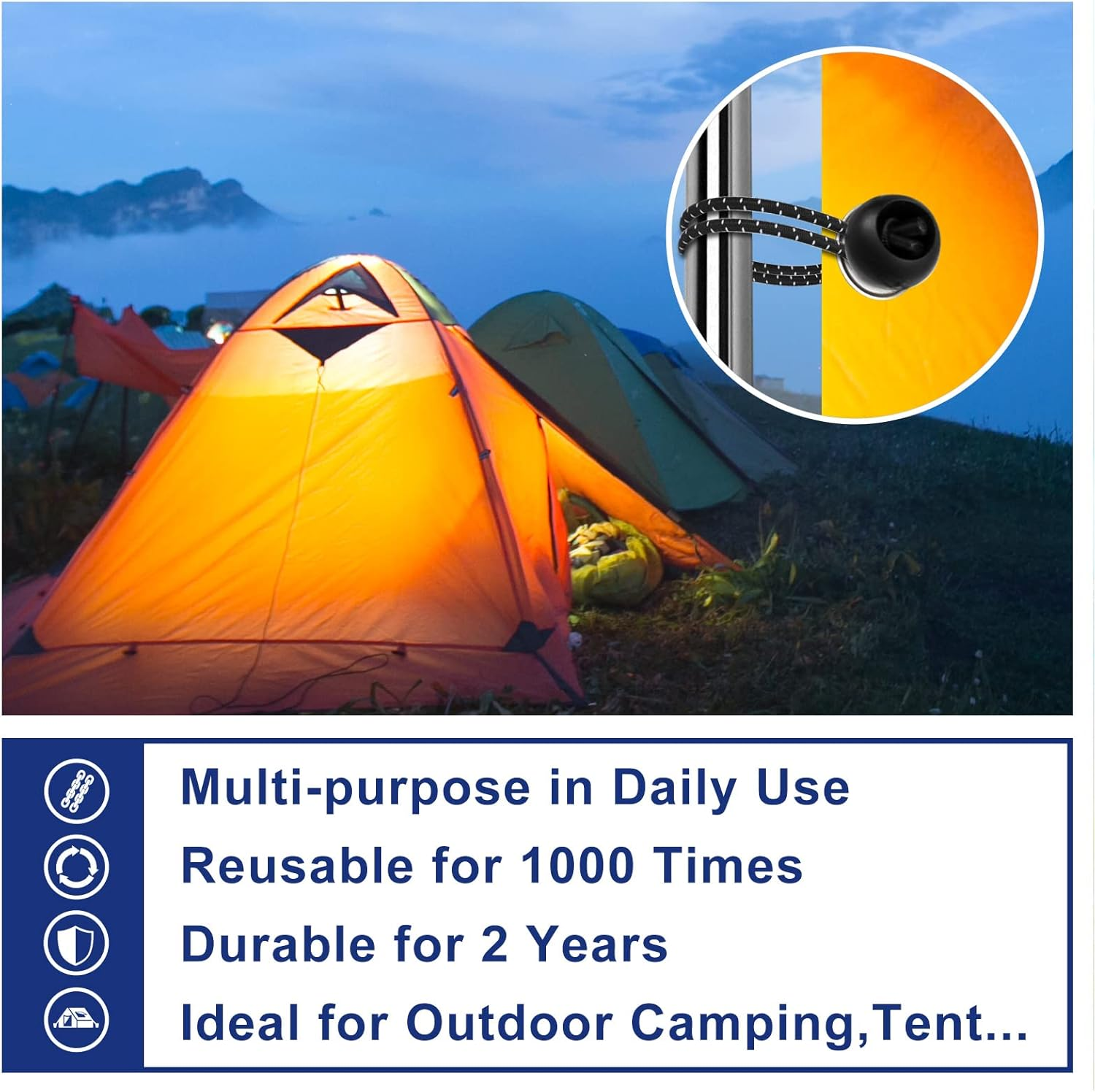 Bungee Cords with Balls 50 PCS- Ball Bungee Cords 4 Inch Heavy Duty Elastic Cord Ball Bungee Canopy Tie Downs Tarp Bungee with Balls for Camping, Shelter ,Cargo,Tent Poles UV Resistant image number 1