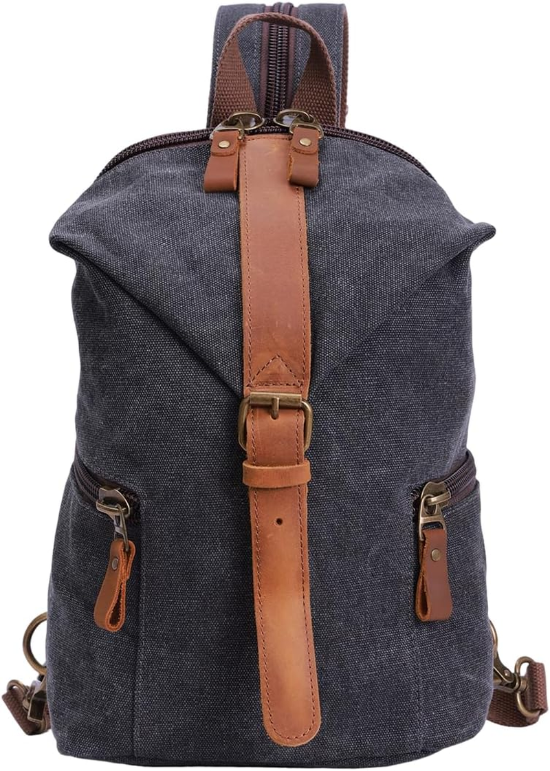 Black Canvas Leather Multi-Function Gear - Crossbody Backpack/Shoulder Casual Daypack/Rucksack for Cycling Hiking Travel | Water-Resistant | 35X27X12Cm Unisex image number 4