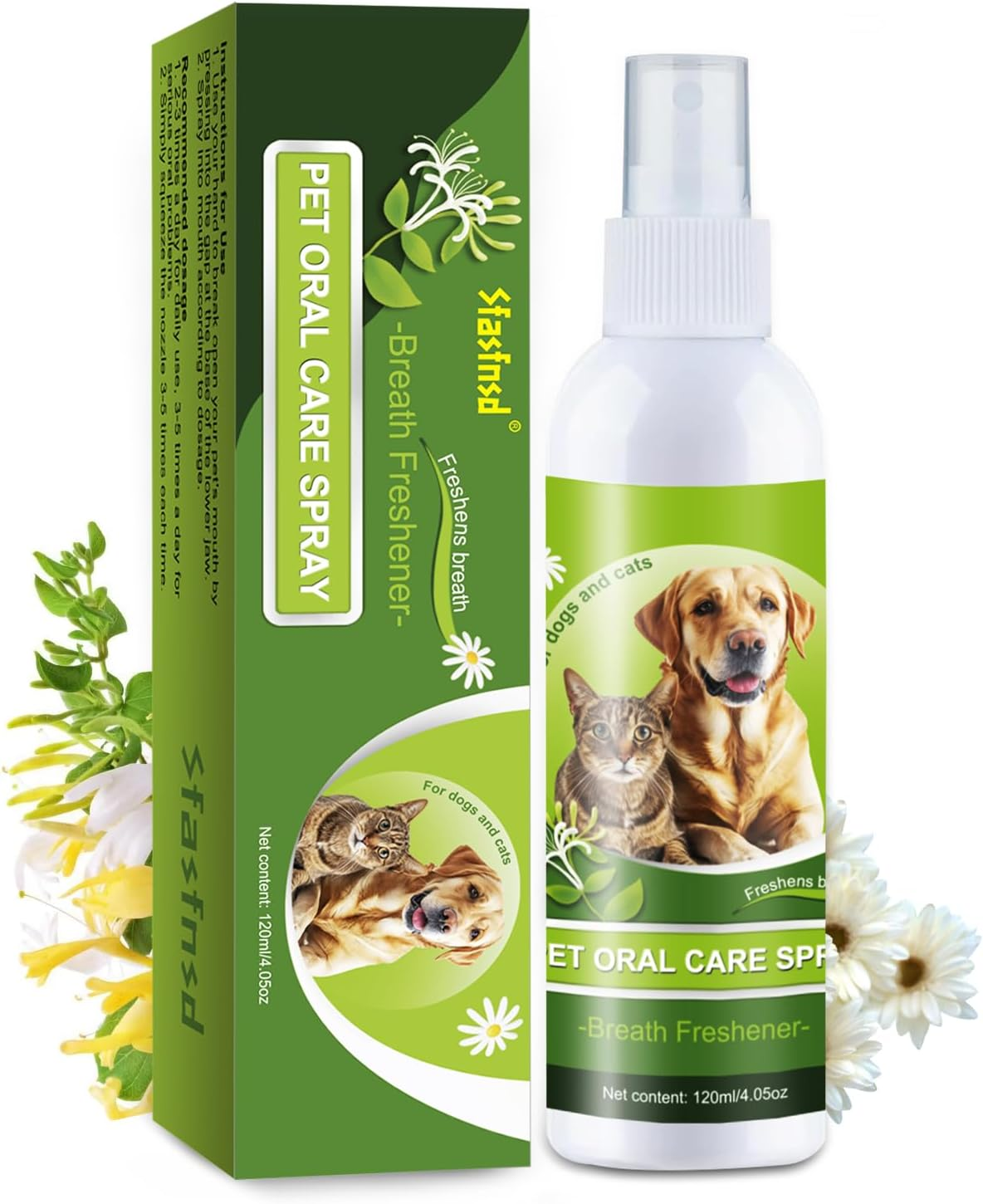 Pet Oral Spray, Oral Hygiene Spray for Dogs and Cats, No Brush Oral Cleaning Mouthwash, Edible Fresh Breath, Oral Deodorant, Cleans Teeth, Teeth Cleaning for Dog and Cat（120Ml/4.06Fl Oz） image number 1