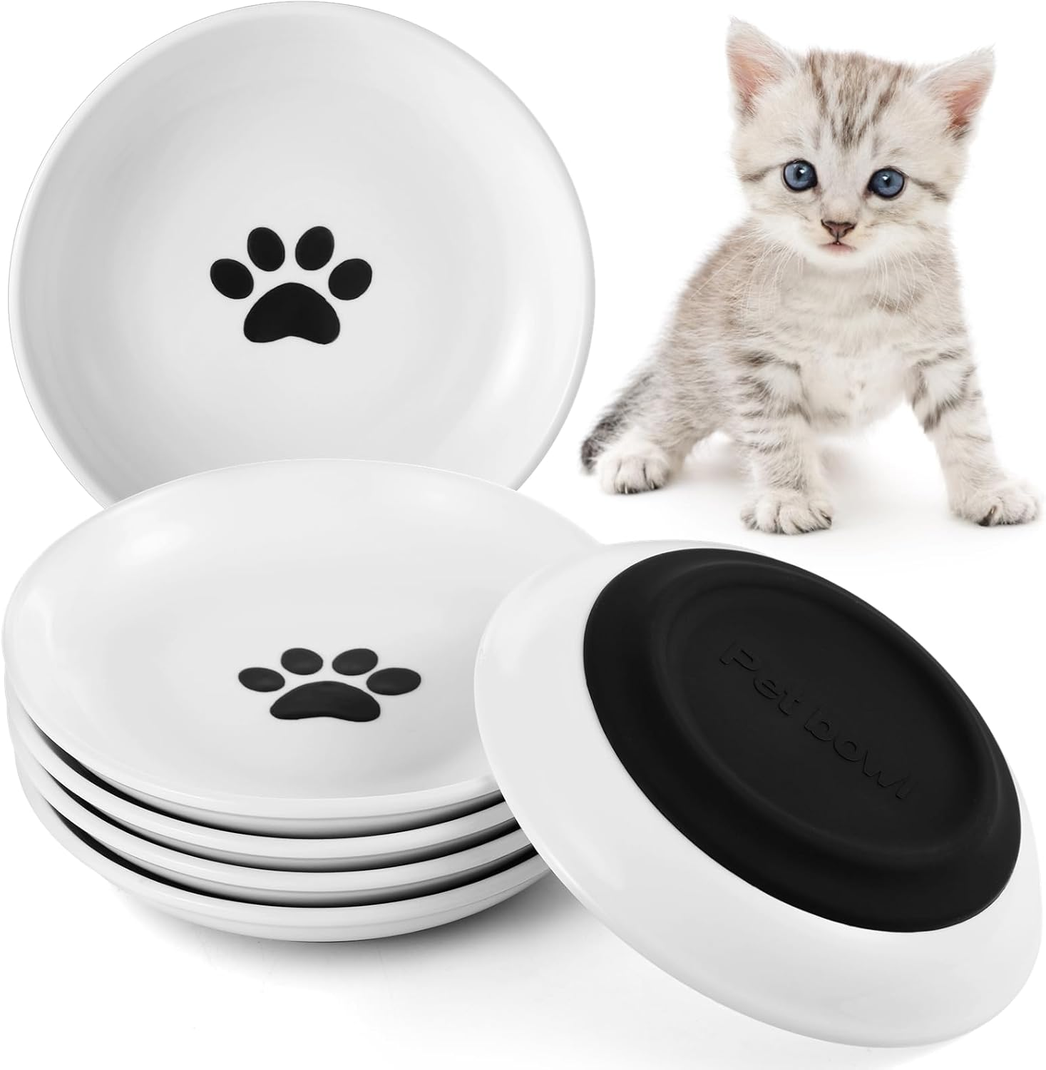 Dorakitten Ceramic Cat Food Plates for Wet Food, Wide Bowls to Stress Relief of Whisker Fatigue Cat Dishes, Shallow Bowls for Kittens2 image number 6