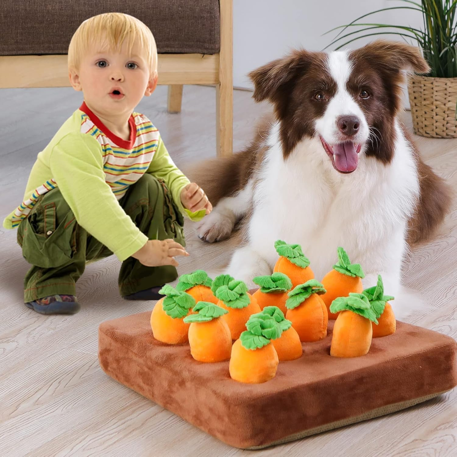 Mumoo Bear Interactive Dog Toys, Carrot Snuffle Mat for Dogs Plush Puzzle Toys 2 in 1 Non-Slip Nosework Feed Games Pet Stress Relief with 12 Carrots image number 3