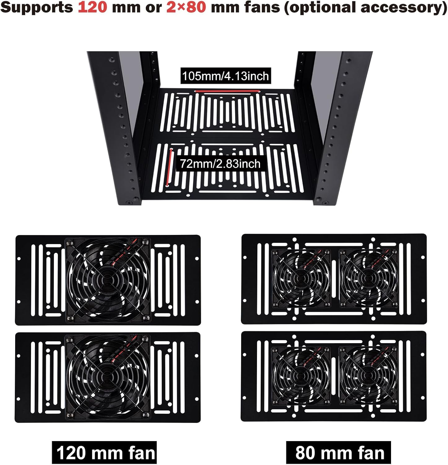 Geeekpi Deskpi Rackmate T0 plus 10 Inch 4U Mini Server Cabinet for for Servers, Network, A/V Equipment, 10.23 Inch Depth (Black) image number 6