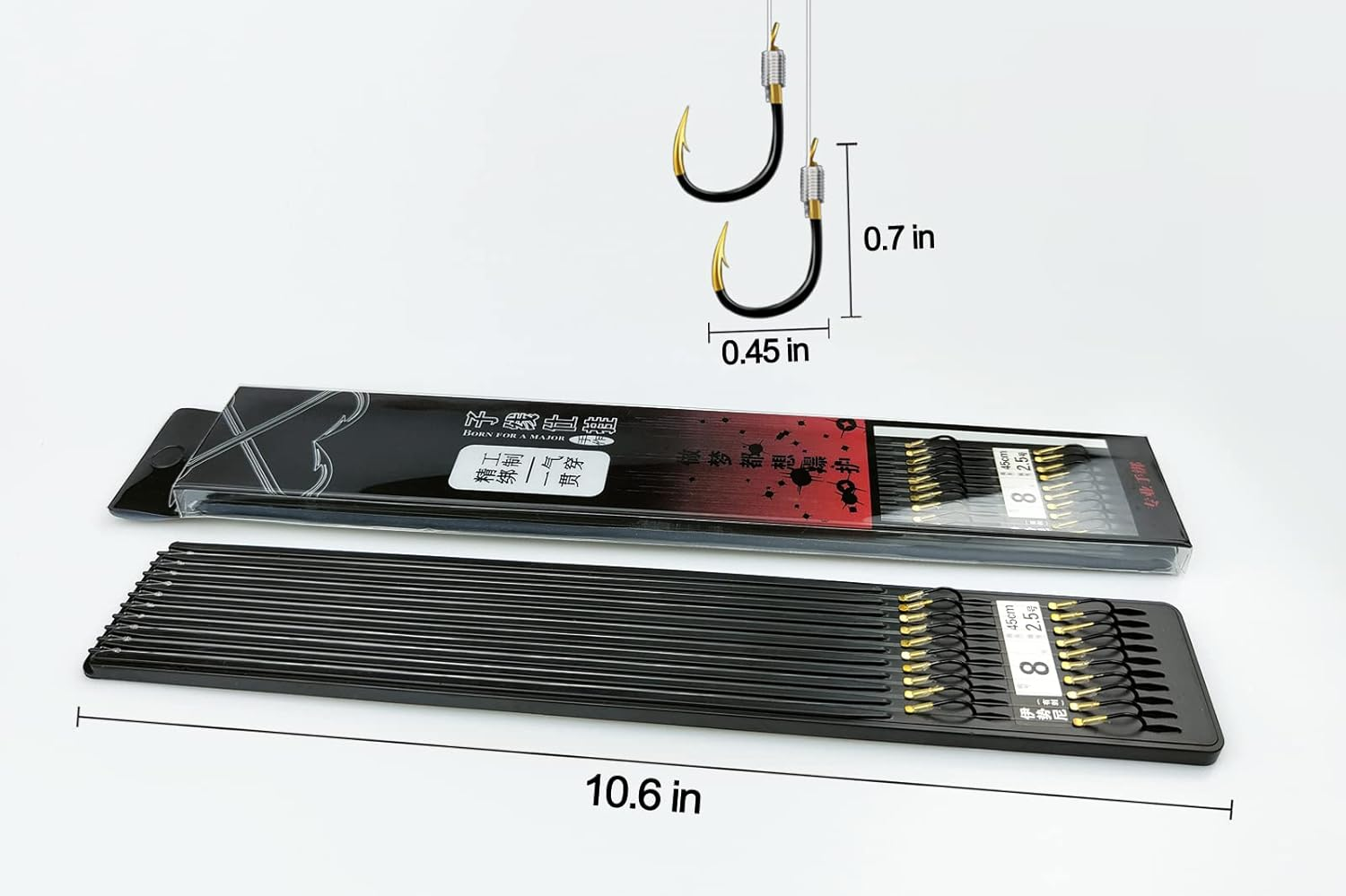 LNOJENR Fishing Hooks with Line, Strong Sharp Double Hook Rigs with Barbs, Pre Tied Fish Hooks Already Tied‑In Fishing Wire/Leader, Black Gold Fish Hook for Freshwater/Seawater (20 PCS), Medium, D10 image number 1