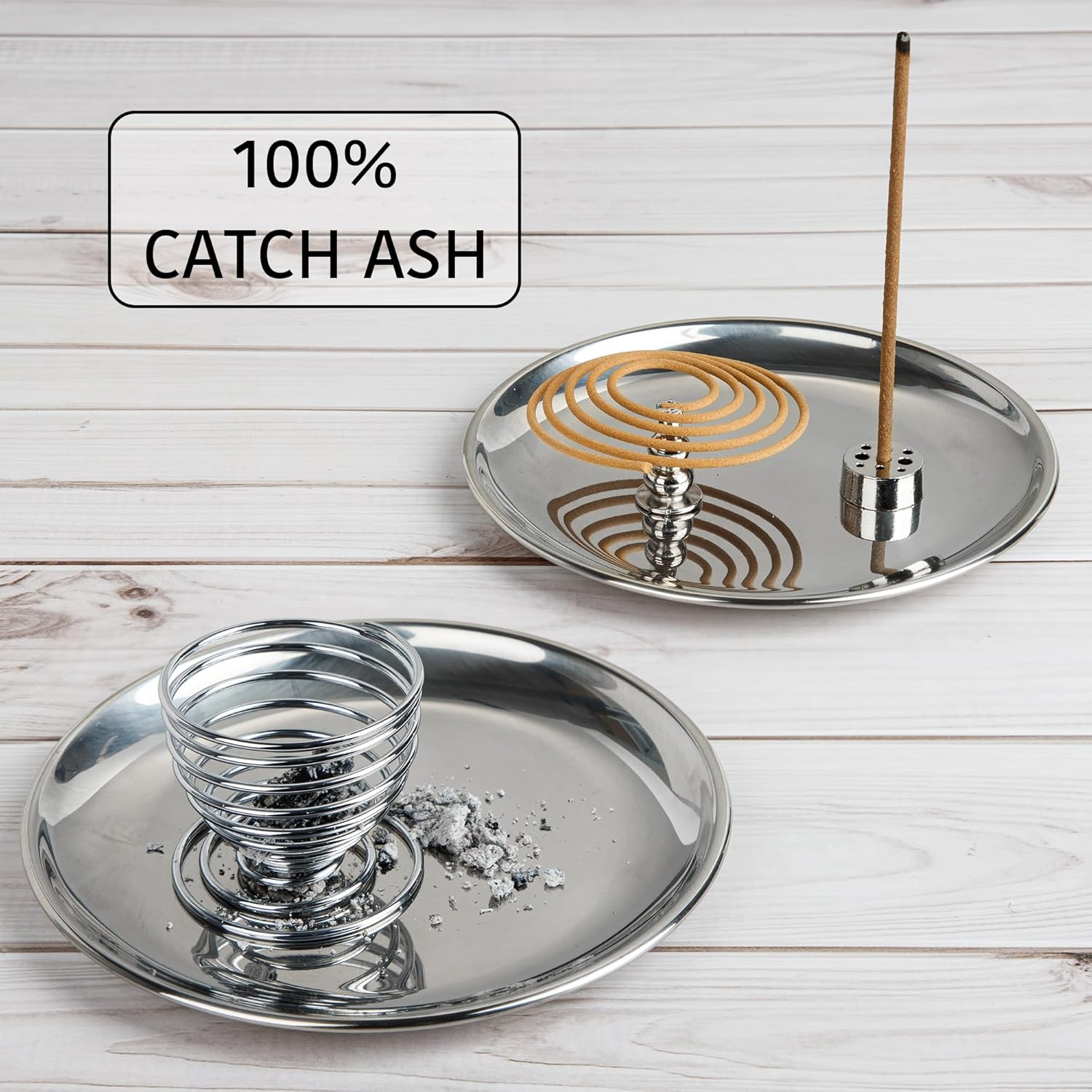 Zenbless 5 in 1 Incense Burner, Holder for Incense Sticks, Palo Santo, Sage, Coil, Cones, 5.5 Inches Brass Ash Catcher for Meditation Yoga Room(Silver) image number 4