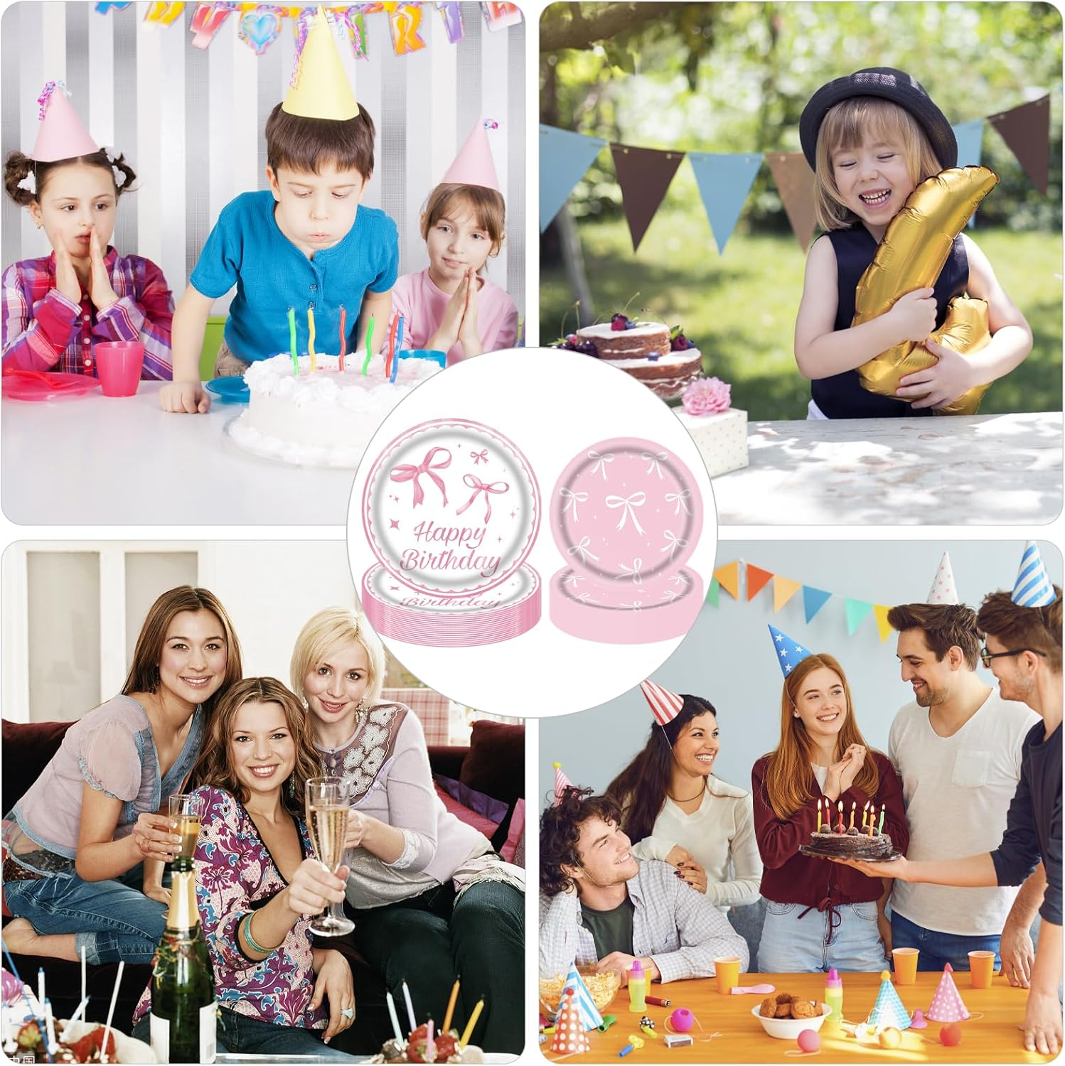 Rstigiker Stylish 7&9 Inch Pink Paper Plates (20+20Pcs) - Premium Coquette Pink Bow Tableware for Baby Showers, Birthday Parties & Bridal Events - Elegant Bow Theme Decorations (Pink)