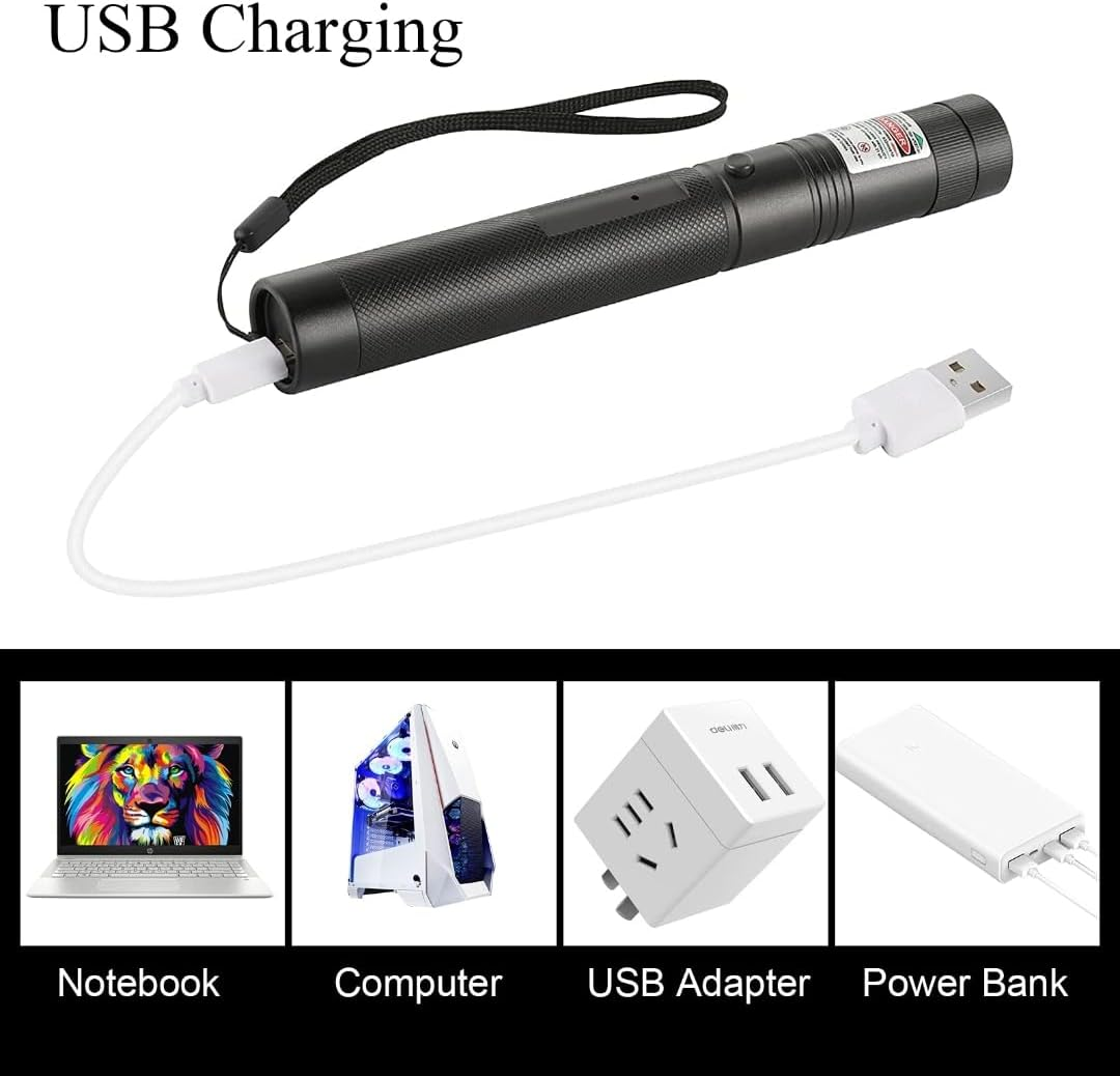 PULKIRR Long-Range Green Light Flashlight, (Built-In USB Charging), Starry Sky, Pattern, Presentation and Outdoor