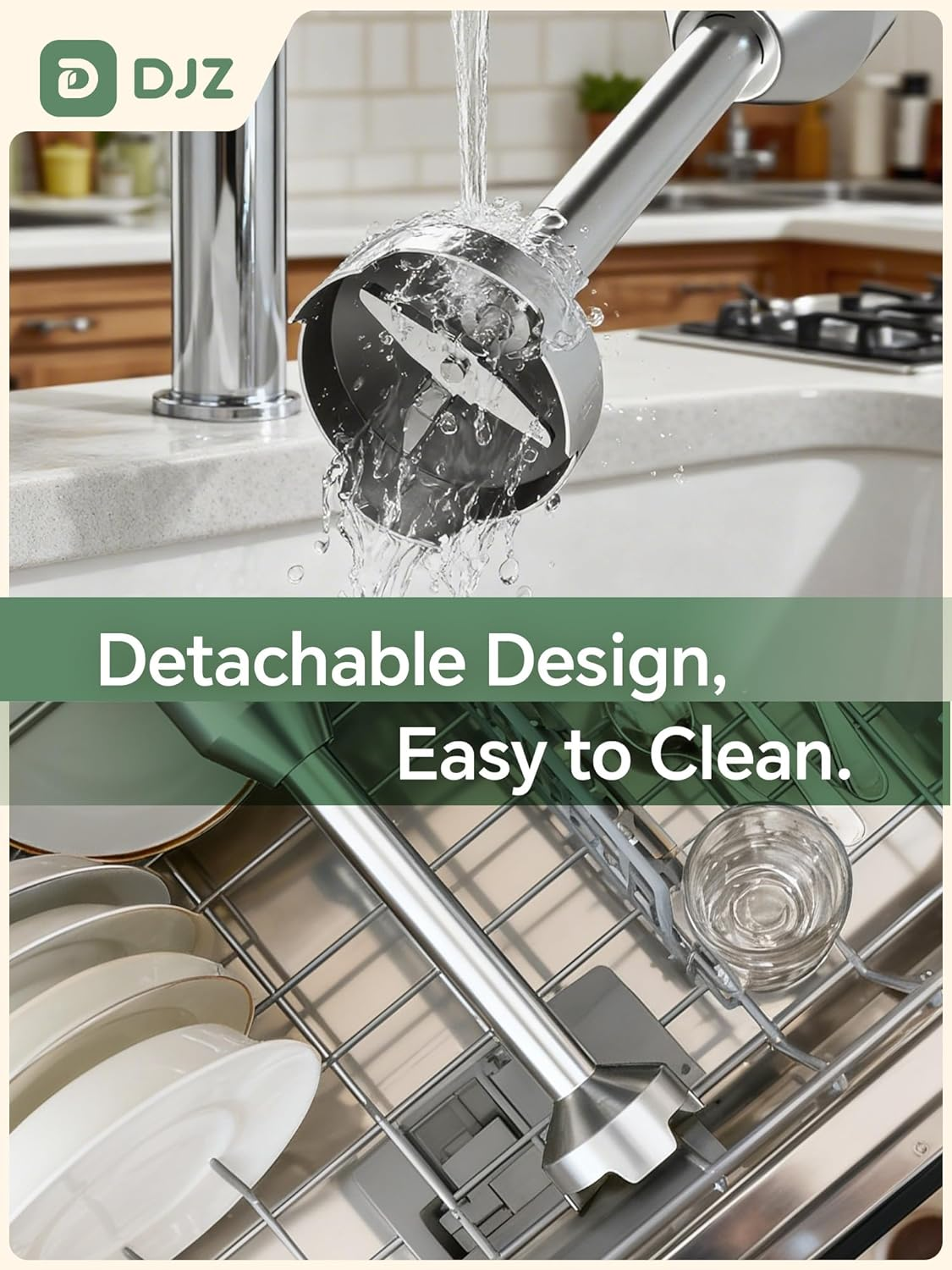 DJZ Hand Stick Blender 1200W-Immersion Blender 21-Speed for Home Cooking, Soups, Baby Food 5 in 1 with Chopper, Whisk, Milk Frother, Beaker Powerful Handheld Blender for Smoothies, Sauces, Purees