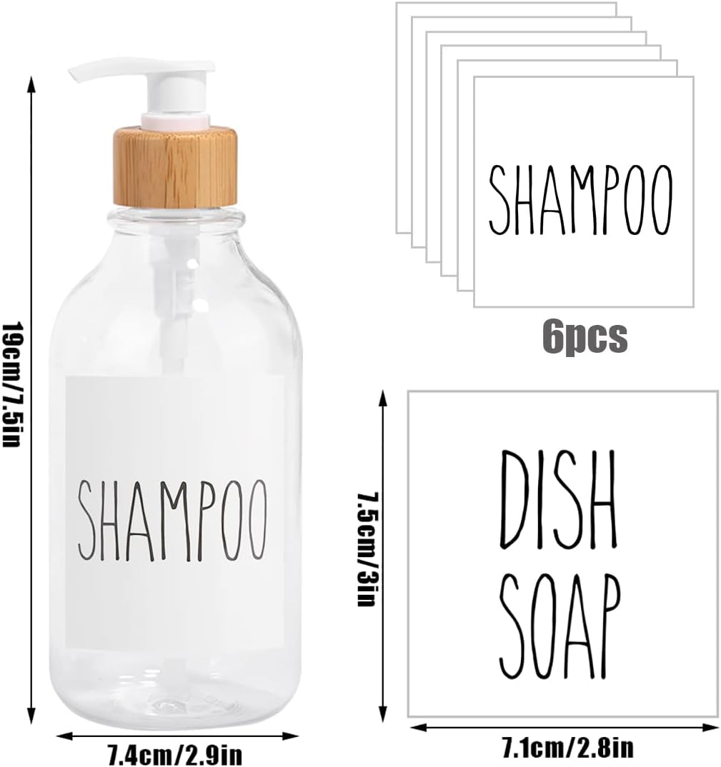 Shampoo and Conditioner Dispenser-Set of 3-16 Oz Reusable Pump Bottle Dispenser for Bathroom with 6 Waterproof Stickers - Empty Plastic Refillable Containers for Shower (Clear) image number 2