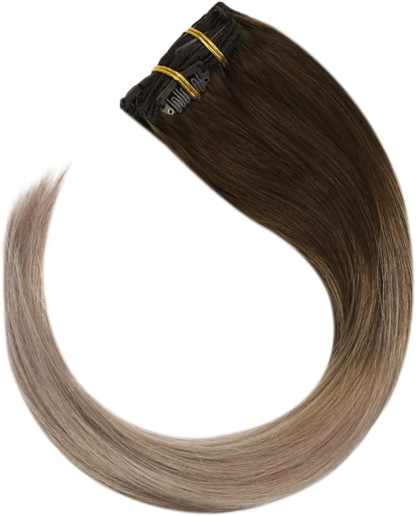 50 Grams Clip on Human Hair Extensions 2/6/18 Color 7Pcs 14Inch 100% Machine Remy Human Hair 4 18 20 Inches 50 Gram per Set image number 1