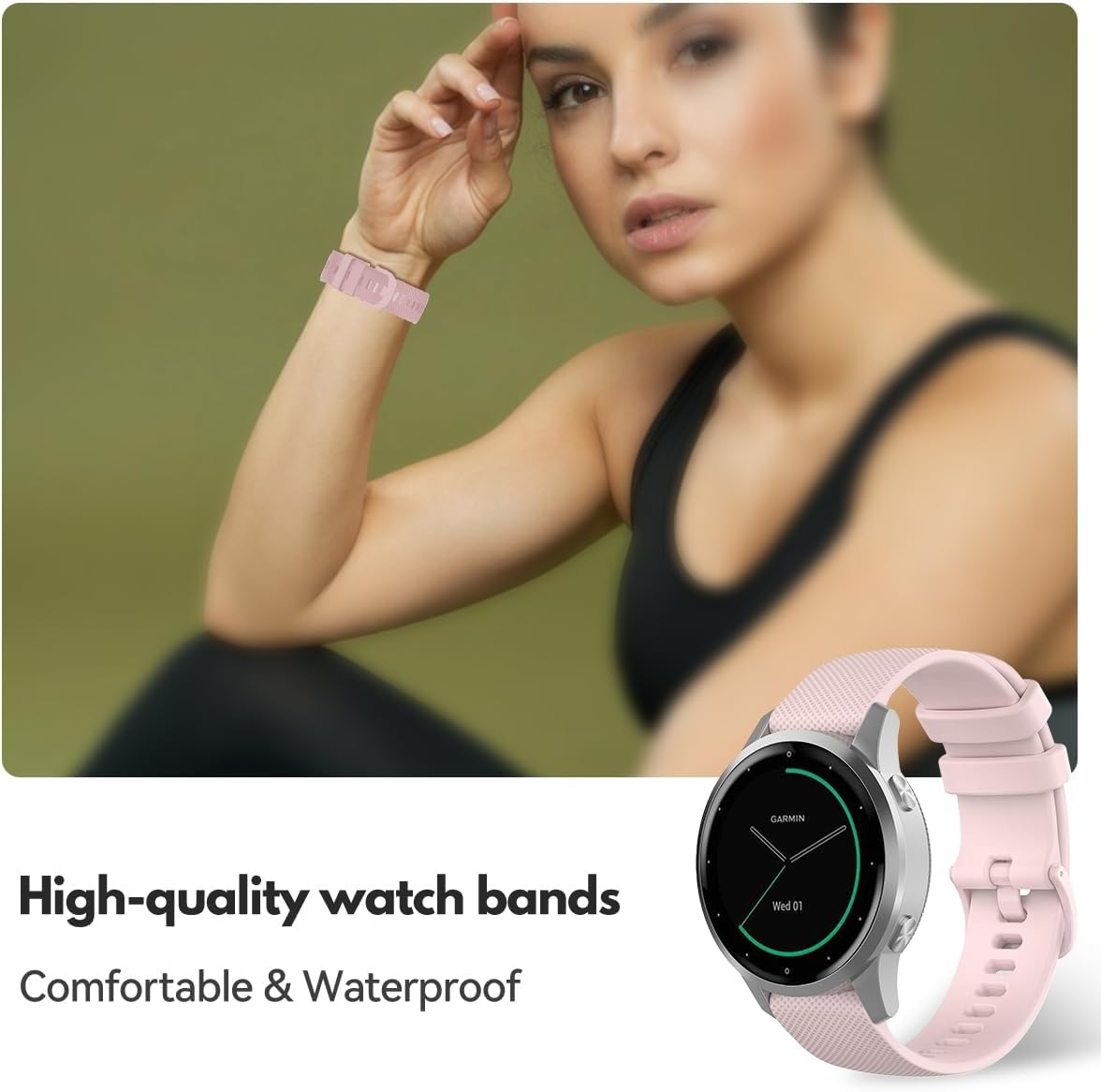 (2 Pack) T Tersely Band Compatible for Garmin Venu4 41Mm/Forerunner 265S/ Venu 3S/ Vivomove 3S/ Vivoactive 4S/ Forerunner 255S, 18Mm Silicone Sport Straps Quick Release for Garmin Venu 2S image number 6