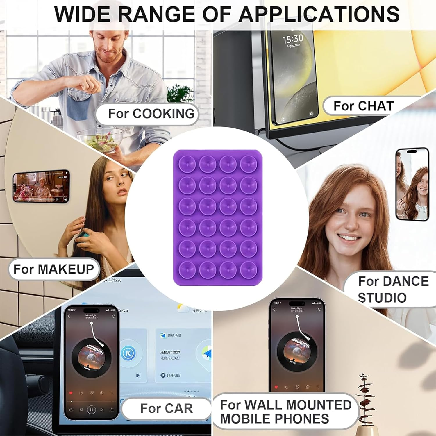 12PCS Suction Phone Case Mount, Sillicon Adhesive Phone Accessory for Iphone and Android, Hands-Free Fidget Toy Mirror Shower Phone Holder, Tiktok Videos and Selfies image number 4