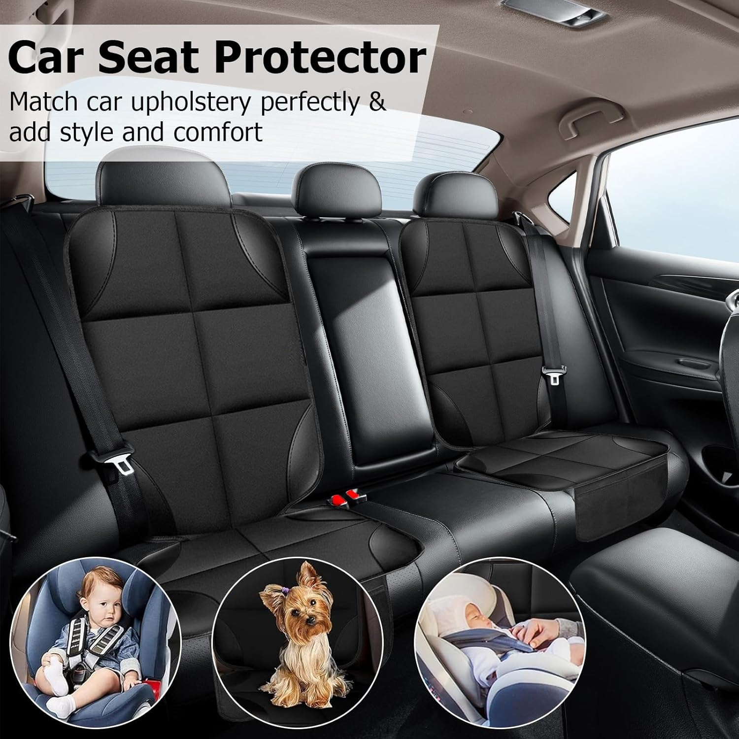 Car Seat Protector, Car Seat Cover for Toddler, Child, Pets, Thick Waterproof Non-Slip Backing Mesh Storage Pockets Protect PVC Leather Seats for SUV, Universal Size(1 Pack) image number 5