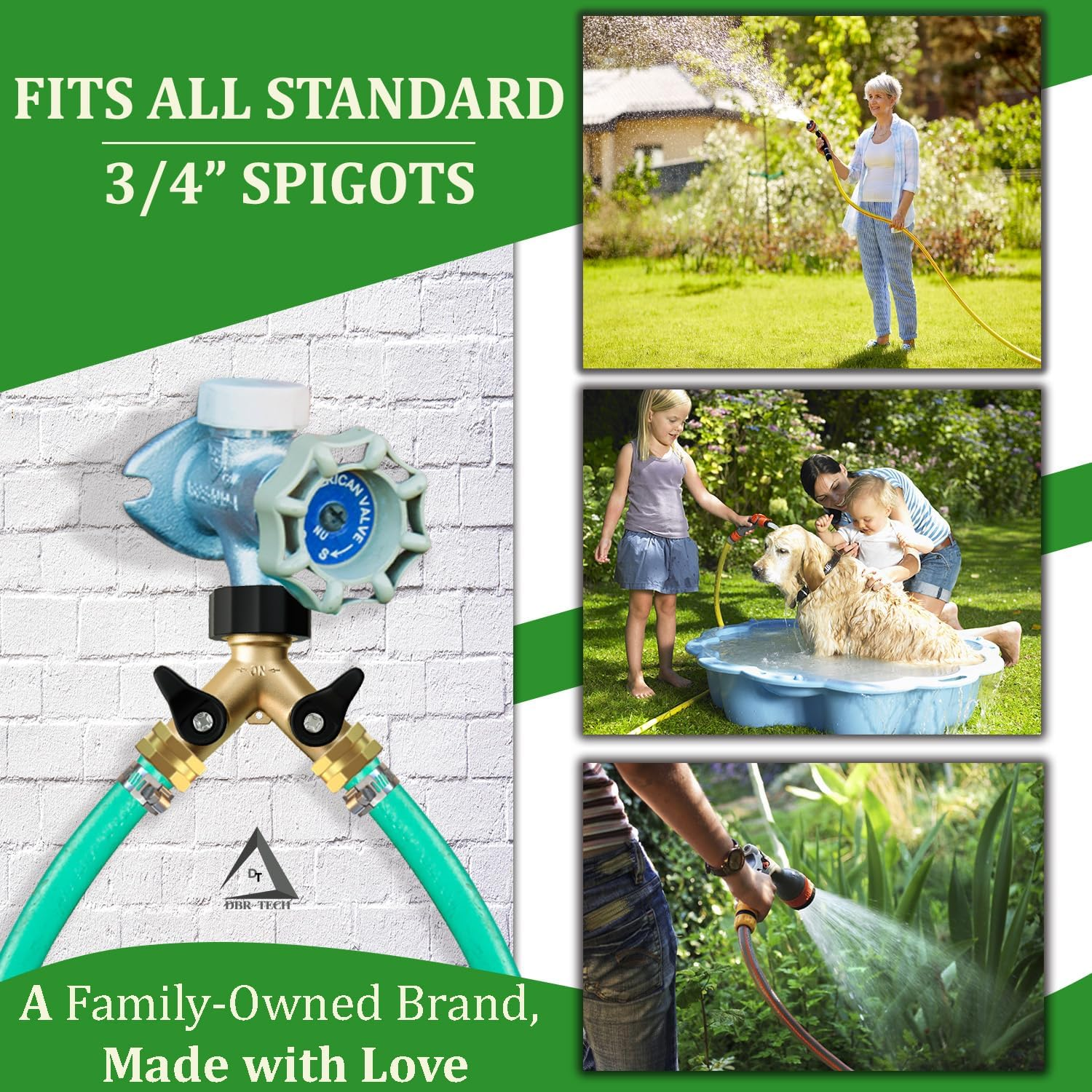 DBR Tech - Garden Hose Splitter 2 Way Lawn Garden Hose Splitter Heavy Duty Brass Tap Connector Leak Resistant Thread with Stop Valves image number 4