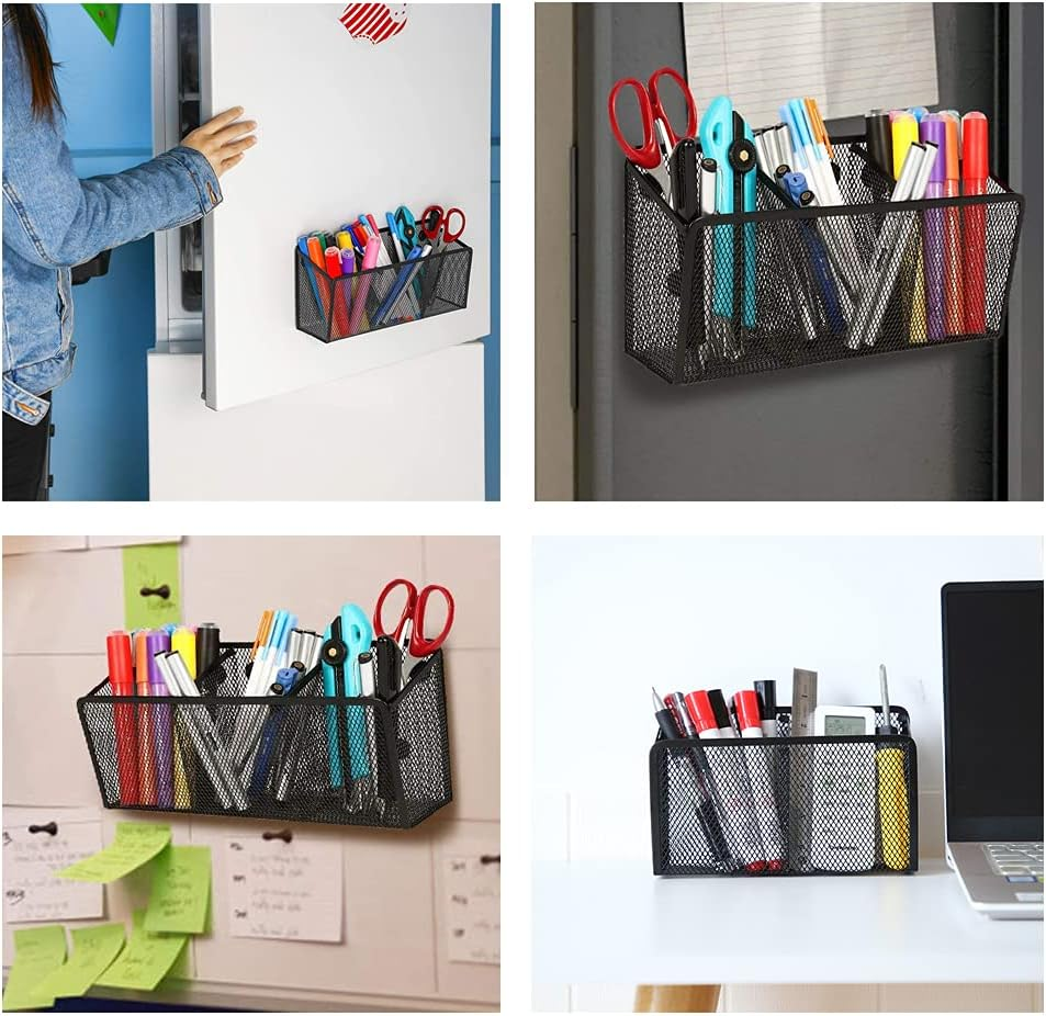 Magnetic Pen Holder Net, Magnetic Basket, Magnetic Storage Baskets, Mesh Marker Pen Holder, for Whiteboard, Fridge, Office Material (3 Knots) image number 5