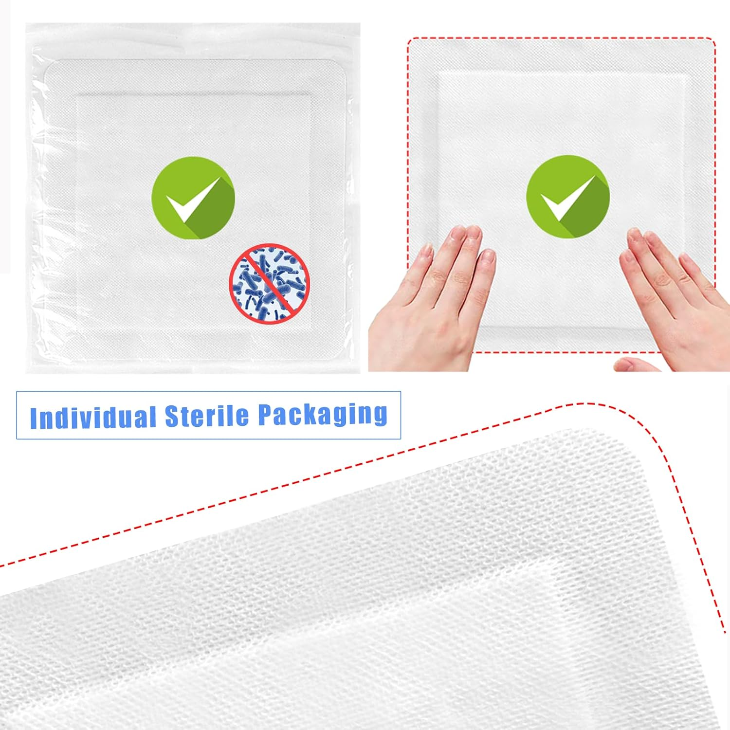 Extra-Large Breathable Wound Dressings Pads 25Cmx25Cm (6-Pack),Sterile Individually Wrapped Dressing Patches, Non-Stick Wound Care for Burns, Ulcers,Post-Surgery image number 3