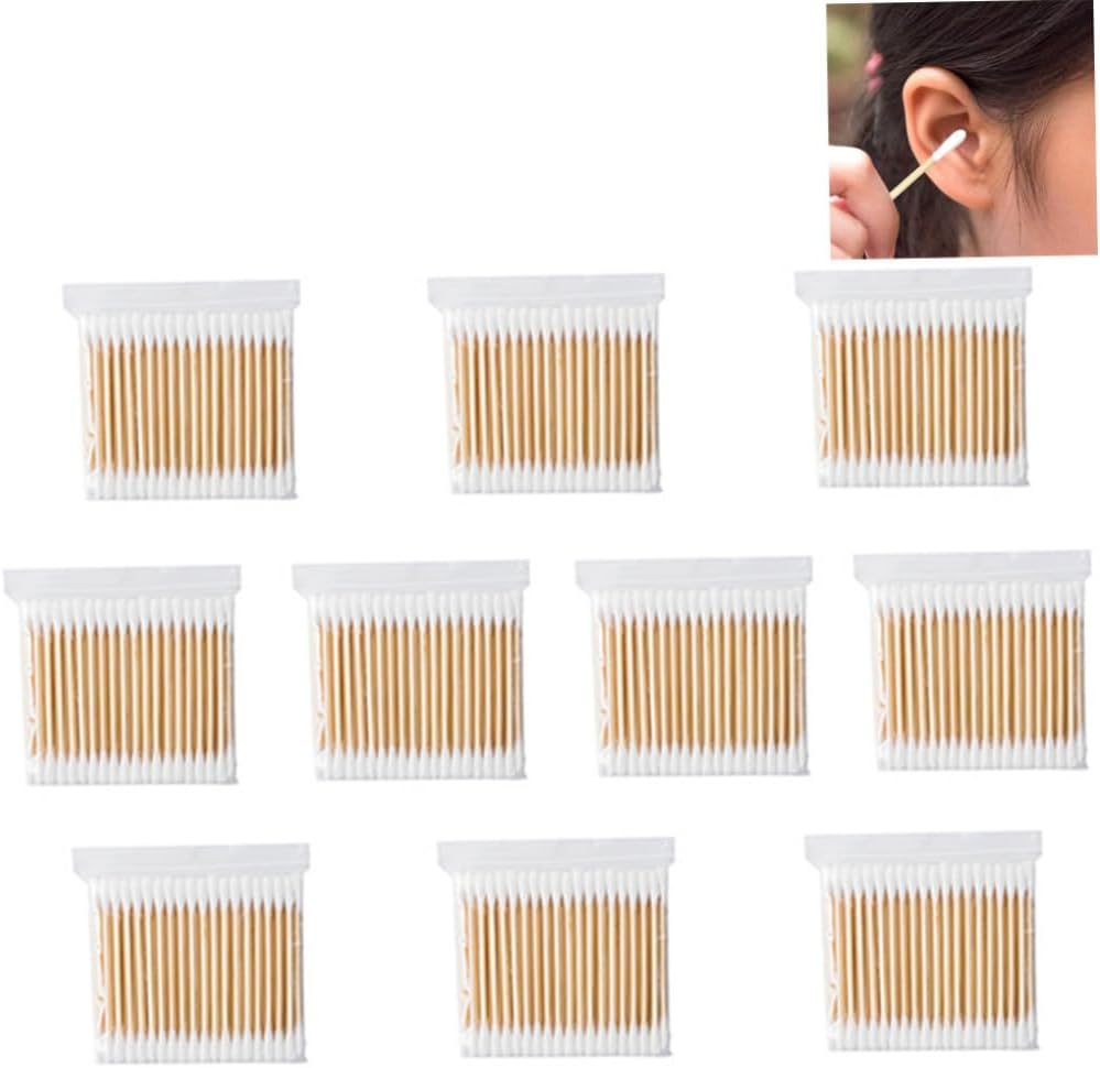 Cotton Buds, Cotton Stick Double Ended Cotton Swab Wooden Cotton Buds for Make up Travel Ears Cleaning Pets 1000PCS, Cotton Stick image number 1