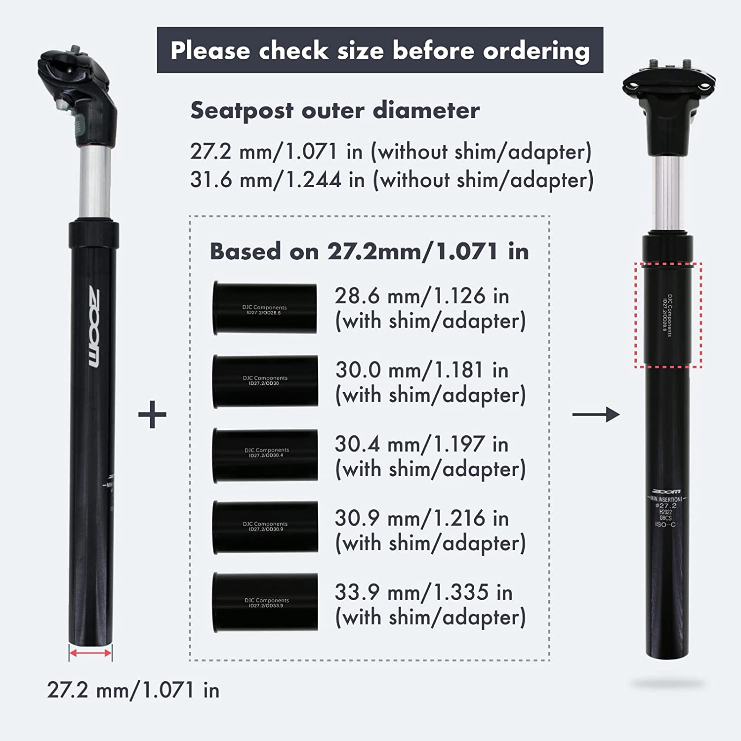 DJC Bike Suspension Seatpost Shock Absorber Damper Post 27.2 30.9 31.6 Mm, Lightweight Aluminum Body image number 4