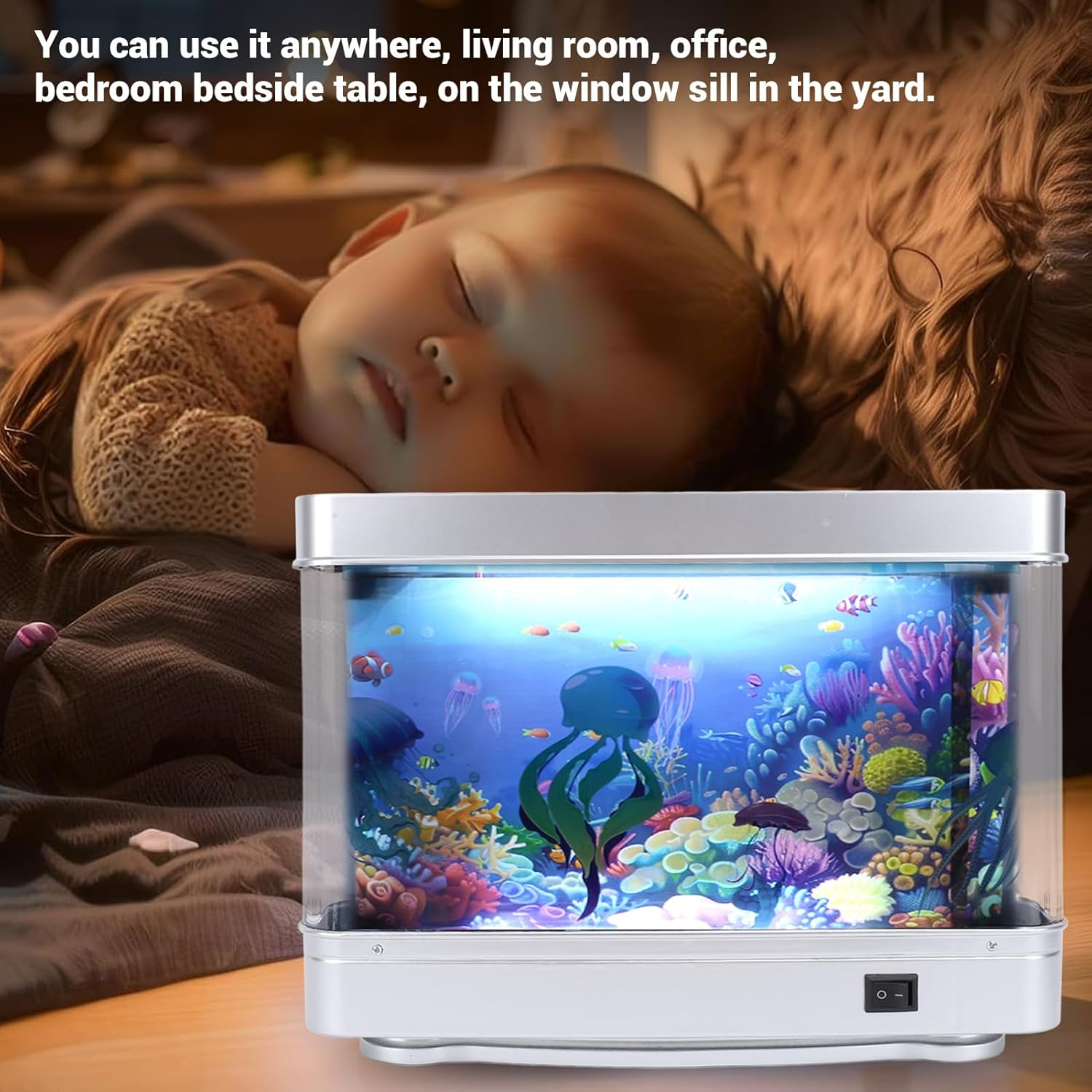 Fake Fish Tank with Moving Jellyfish & Fish, Mini Fake Aquarium Decorative Lamp, Artificial Aquarium Night Light for Desktop Bedroom Decor image number 5
