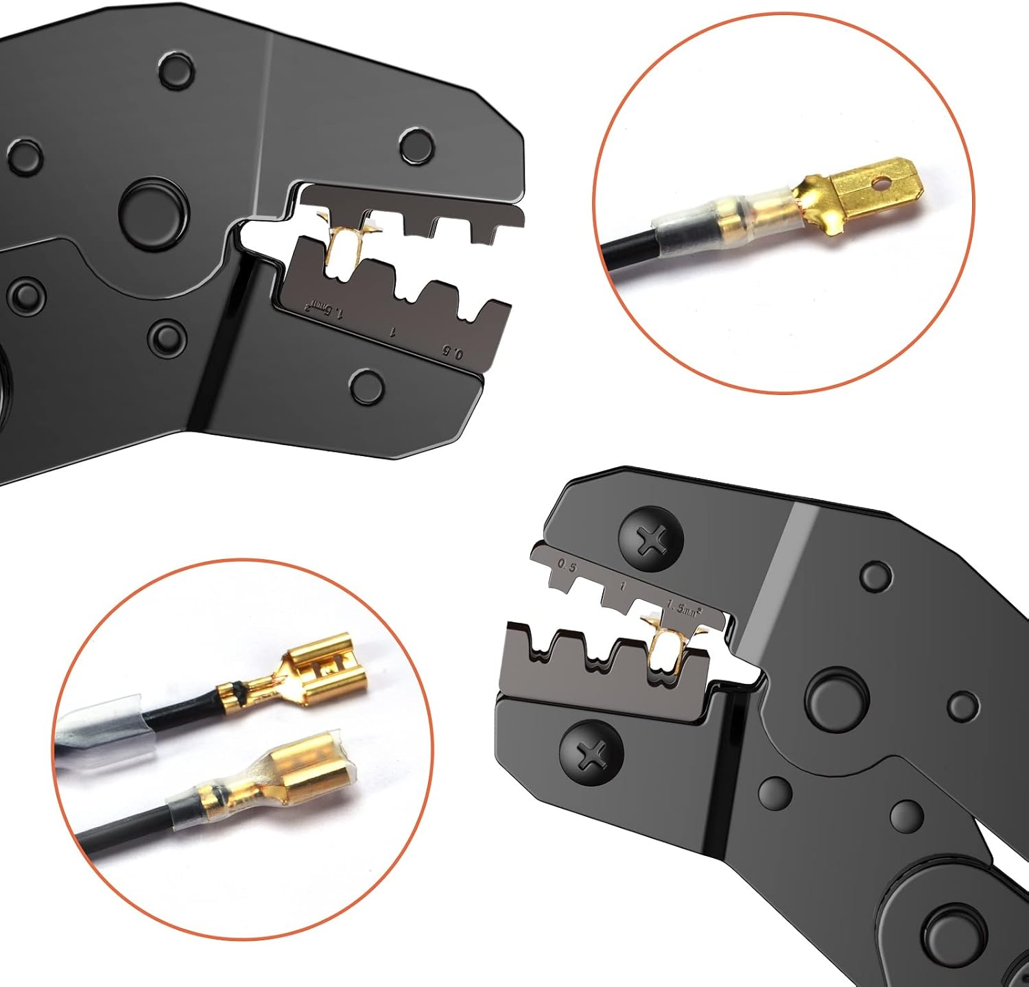 Preciva Ratchet Cable Crimping Tool Kit for Spade Connectors, 0.5-1.5Mm&sup2;/Awg22-16, Electrical Flat Receptacles Plier with 600Pcs Brass Lug Set image number 4