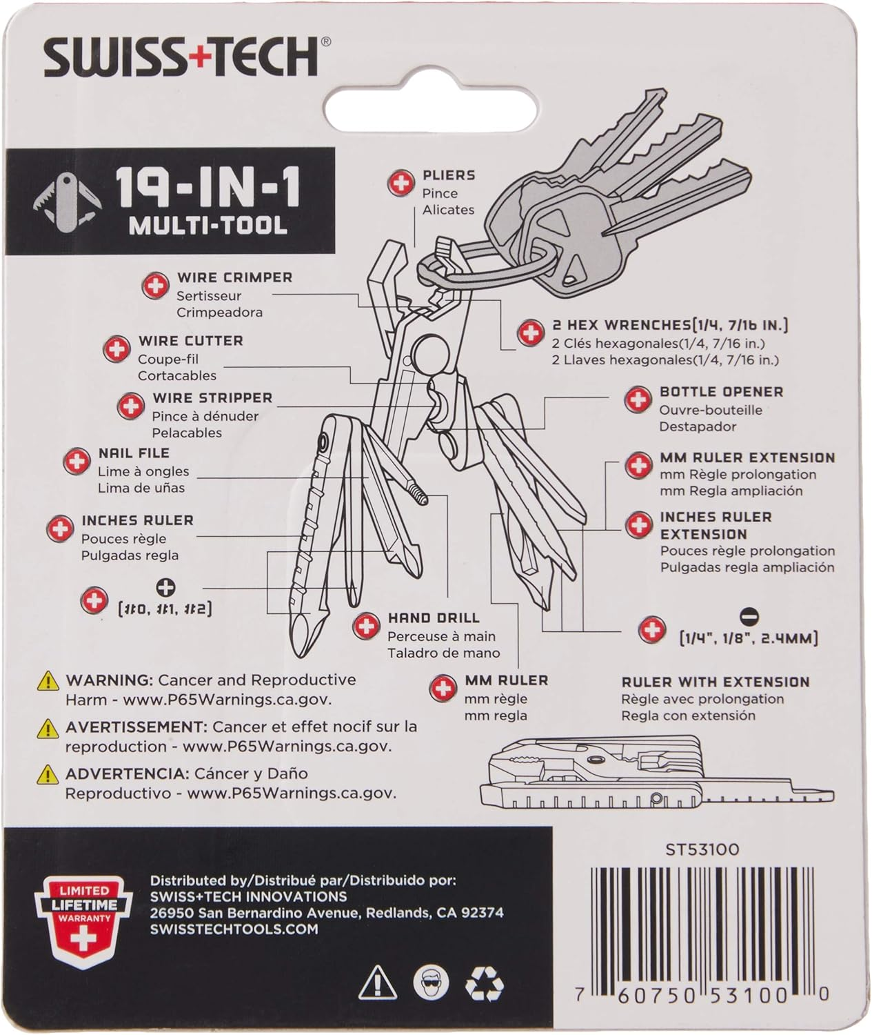 SWISS+TECH ST53100 Stainless Steel 19-In-1 Key Chain Multi Tool, Polished Finish (Single Pack) image number 1