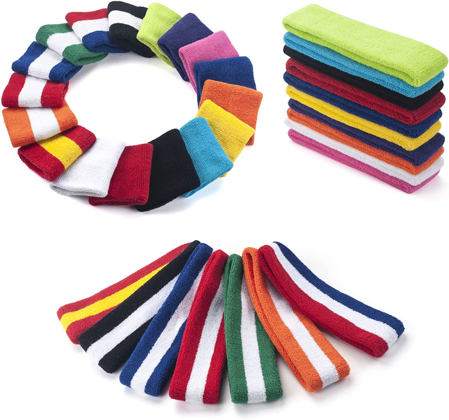 Sweatbands Set, Headband and Wrist Sweatbands Cotton Sweat Band for Athletic Men and Women, Sports Headbands for Fitness Yoga Running
