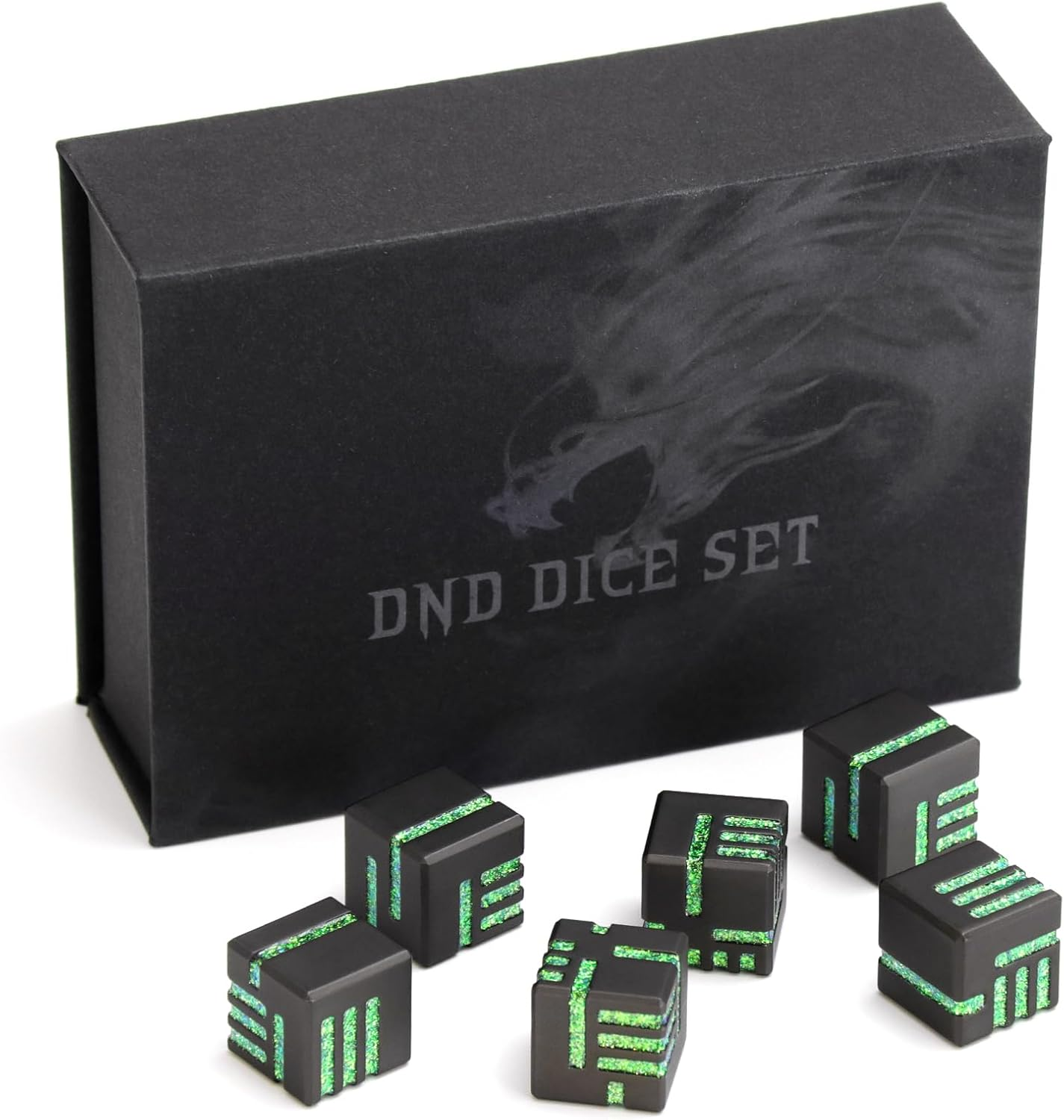 D6 Metal Dice Set 6 Pcs, Unique 6 Sided Die Great for DND Tabletop RPG Dungeons and Dragons Dice Collectors Gifts (D6 Black Green) - D6 Black Green image number 3