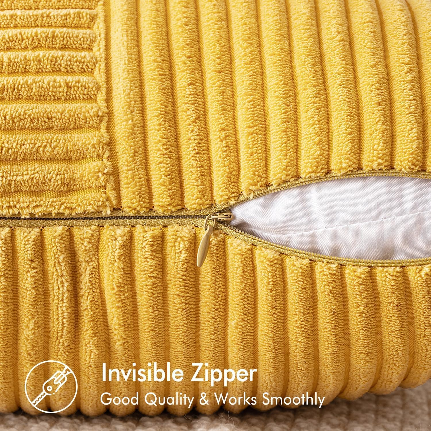 2 Pack Beige Boho Decorative Corduroy Throw Pillow Covers 18X18 Inch Soft Pillow Covers Solid Pillowcases Cross Patchwork Textured Cushion Covers for Living Room Decor Couch Bed Sofa-Yellow - Green image number 6