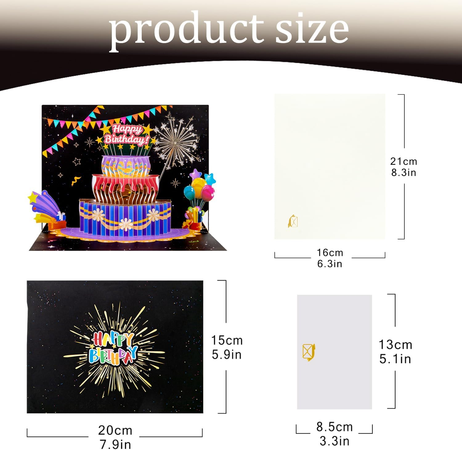 Musical 3D Birthday Cake Pop-Up Card with LED Lights and Music &ndash; Happy Birthday Card with Fireworks and Balloons &ndash; for Kids, Adults, Friends, and Family &ndash; Birthday Gift with Envelope and Notecard - Dinosaurs image number 4