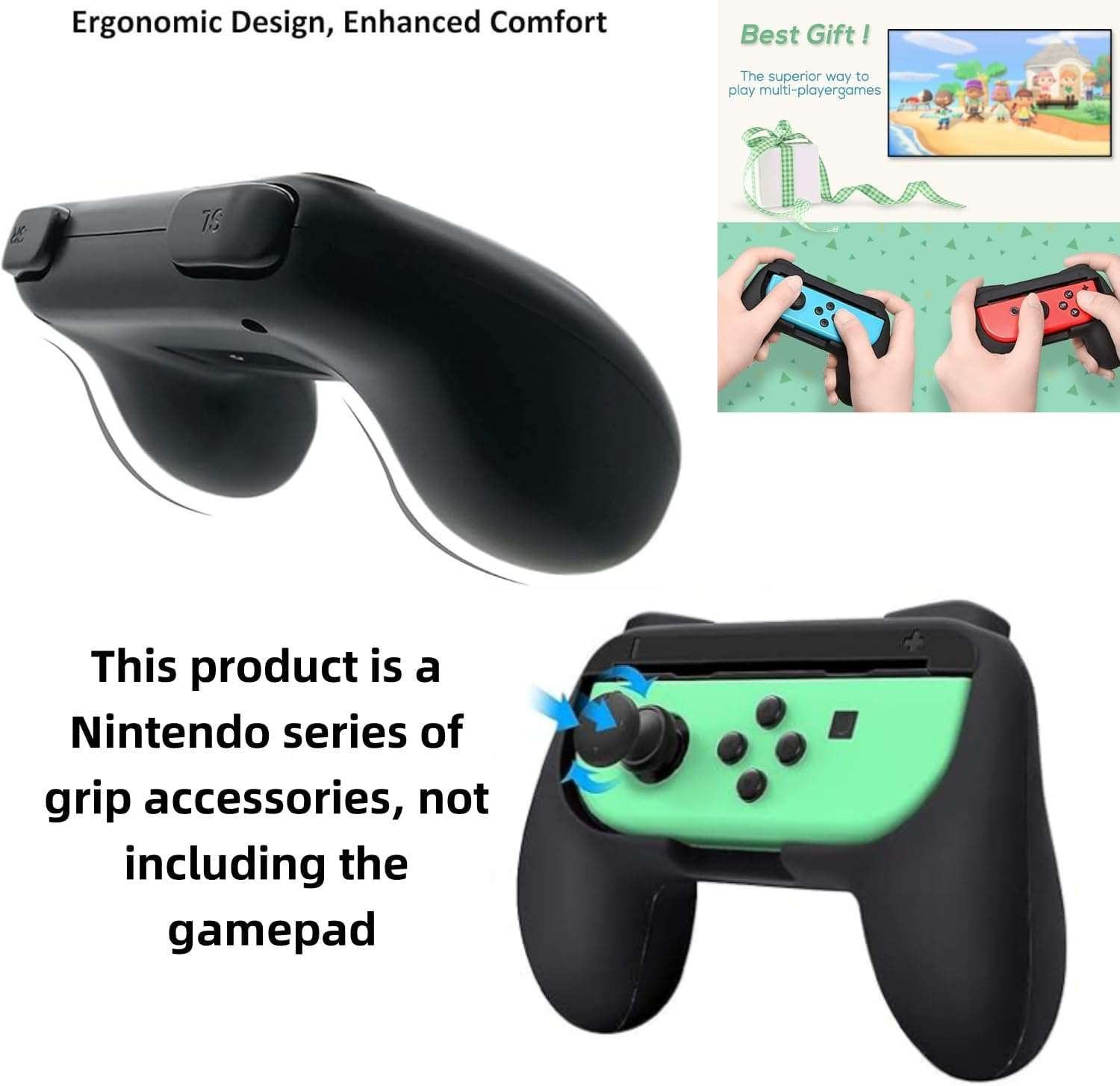 Shoyisenka Nintendo Switch Joy-Con Grips - 2 Pack Ergonomic Handle Kit with Anti-Slip Texture (Black) | Wear-Resistant Controller Accessories image number 3