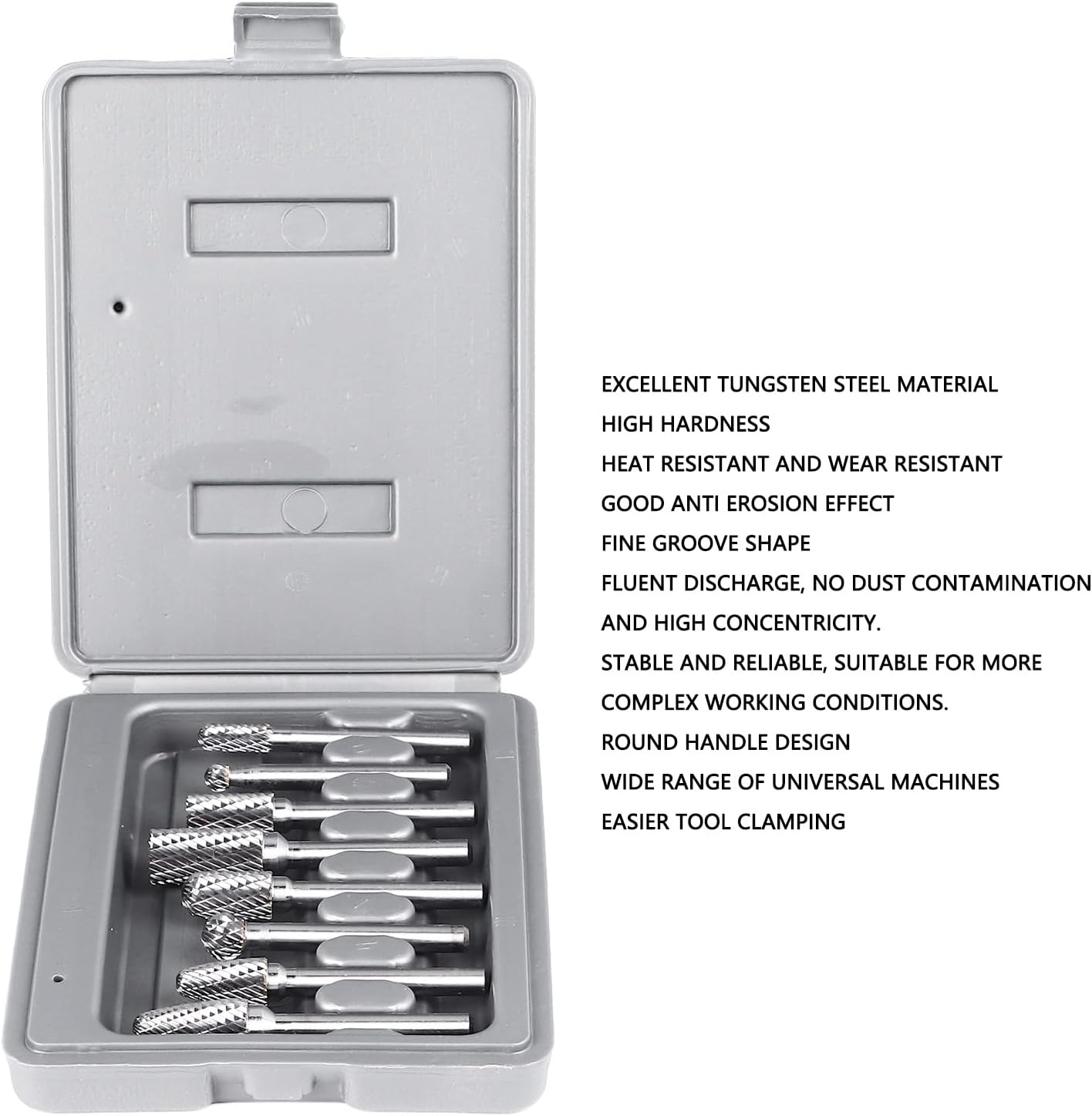 8PCS Tungsten Steel Carbide Burr Set,Double Cut Solid Power Tools Tungsten Carbide Files Bits for Die Grinder Metal Wood Carving Engraving Polishing Drilling Grinding image number 4
