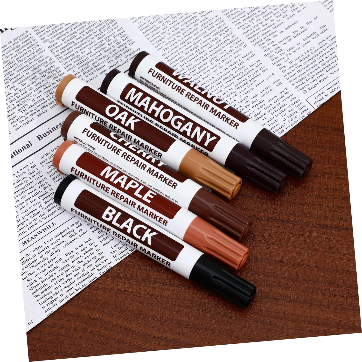6Pcs Furniture Touch up Markers Set Oil-Based Wooden Furniture Repair Pens for Scratch Concealing and Blemish Hiding Suitable for Home and Office