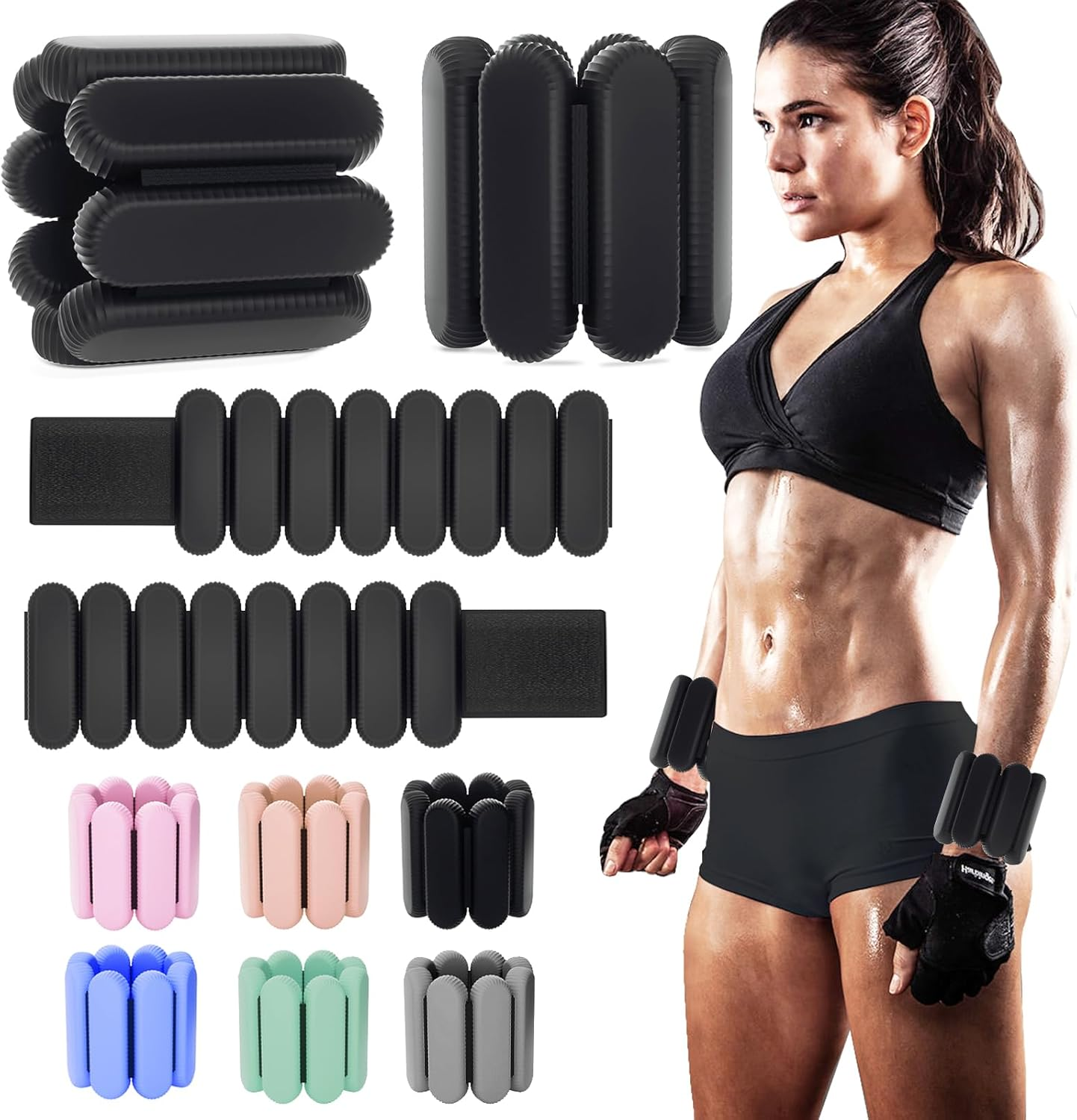 Adjustable Ankle Weights for Women Men,Wrist Weights Set for Walking Running,1 Pair (1Lbs Each) Silicone Workout Weights for Gym Fitness, Jogging,Yoga,Pilates,Strength Training,Physical Therapy image number 3