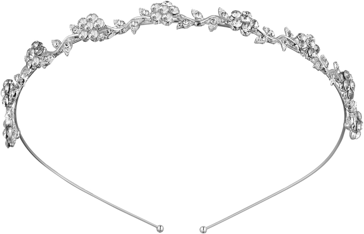 VICASKY Crystal Bridal Flower Leaves Crown Headband Headdress Tiara Wedding Bride Headband Hair Accessories Confirmation Girls Silver Flower Wreath Hair Dirndl Costumes image number 1