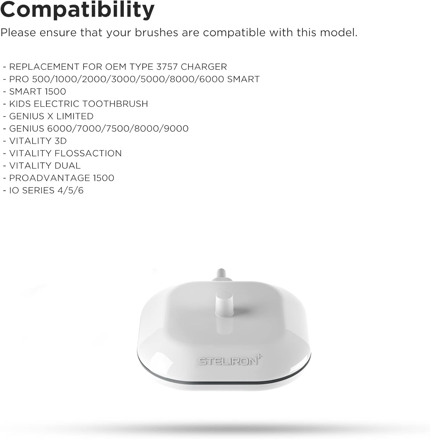 Galvanox Electric Toothbrush Replacement Charger for Braun Oral-B Electric Toothbrushes, Waterproof Inductive Base for Model 3757 - Portable Travel W/Built-In USB Power Cord (LED Charging Indicator) image number 2