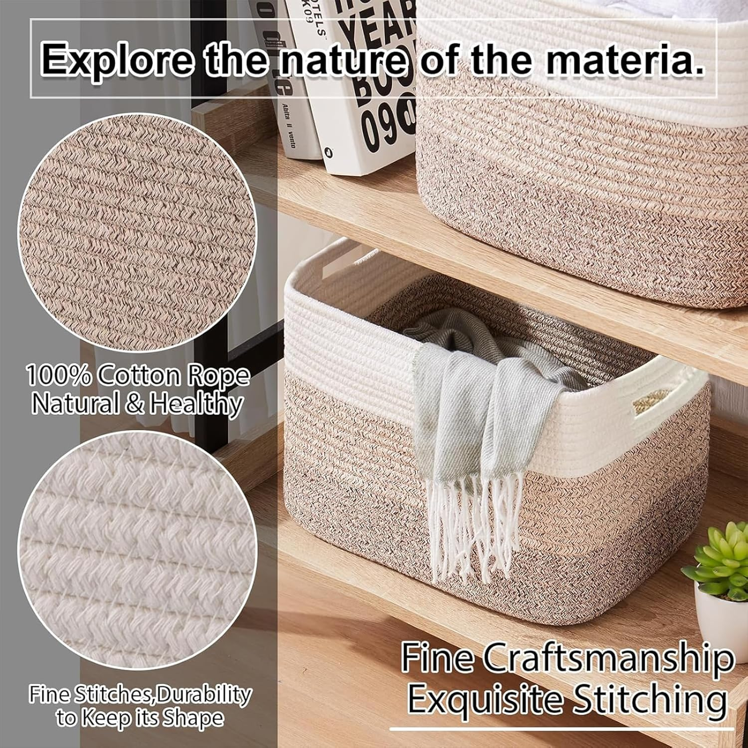 Woven Storage Bin Set of 3，Storage Basket | Woven Baskets for Storage| Closet Organizer Bins | Small Baskets | Toy Basket | Cute Decorative Basket | Cube Storage Bin | 15&times;9.8&times;8.8&rdquo; image number 1