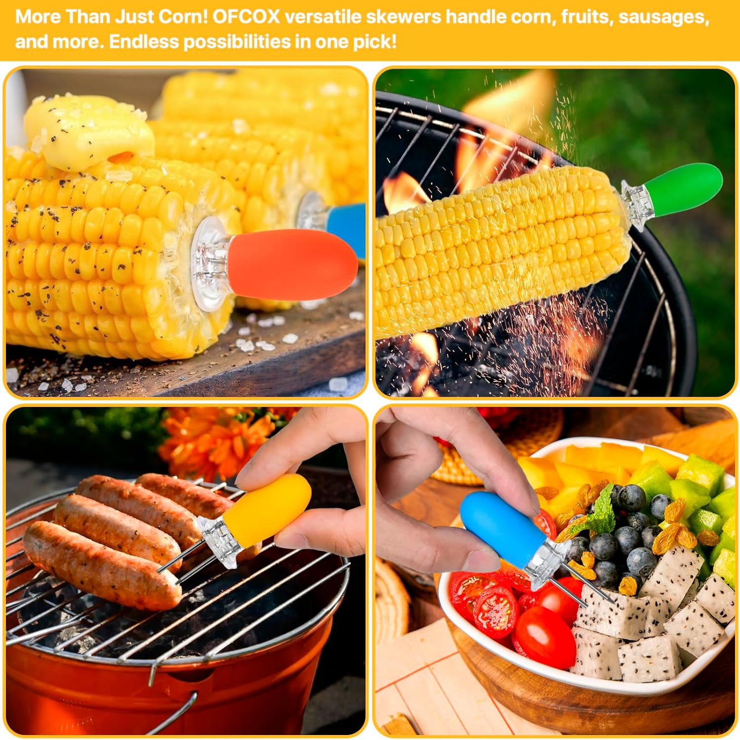 Corn on the Cob Holders Set - 5 Pairs Corn Holders with Soft Silicone Handles & Stainless Steel Pins, Vibrant Color Corn Cob Skewers, Easy-Grip Corn Sticks for Mess-Free Eating with Storage Box. image number 4