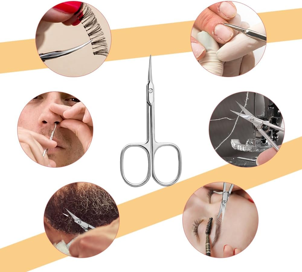 HUATEEN Professional Curved Nail Scissors - Surgical Stainless Steel Cuticle Cutter for Precise Manicure Eyebrows & Eyelashes 4.5Cm Ultra-Sharp Tip Ergonomic Design for Women/Baby/Toenails (Silver) image number 2