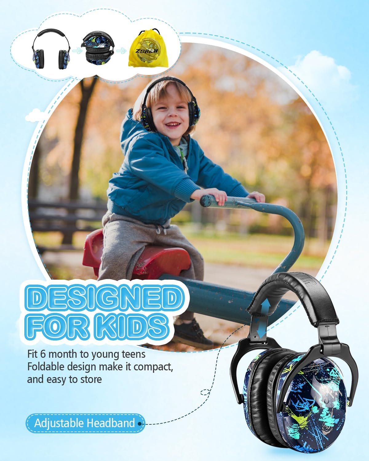 ZOHAN EM030 [Upgraded] Kids Hearing Protection Safety Earmuffs | Adjustable Ear Defenders Fit for Toddlers, Children and Young Teens image number 4