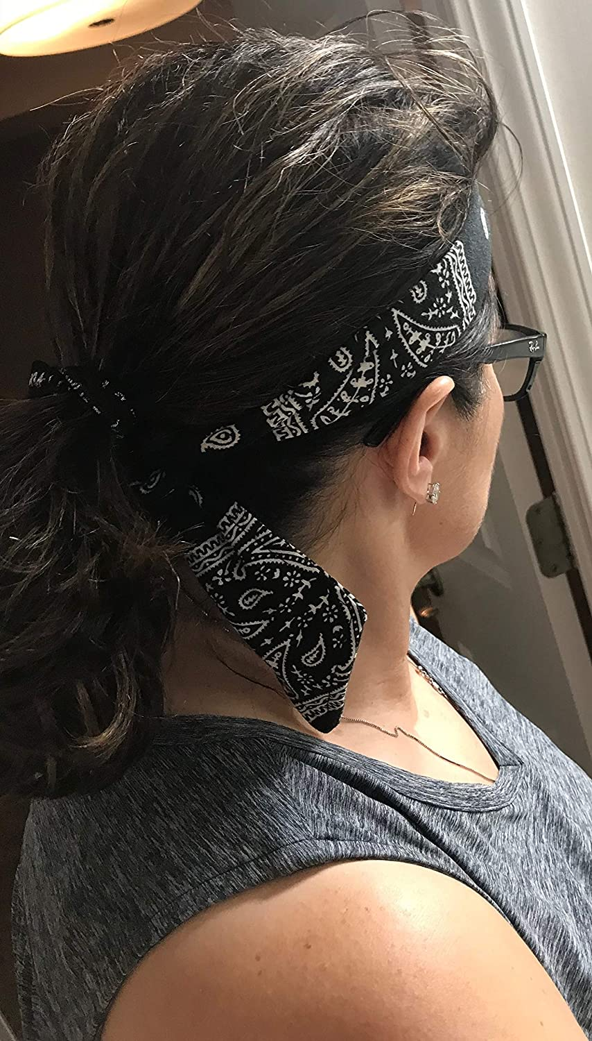 Kenz Laurenz Headbands Tie on Headband for Women Men Running Athletic Hair Head Band Elastic Sports Sweat Basketball Sweatband Stetchy Yoga Workout Sweatbands Adjustable Non-Slip Moisture Wicking - Black image number 2