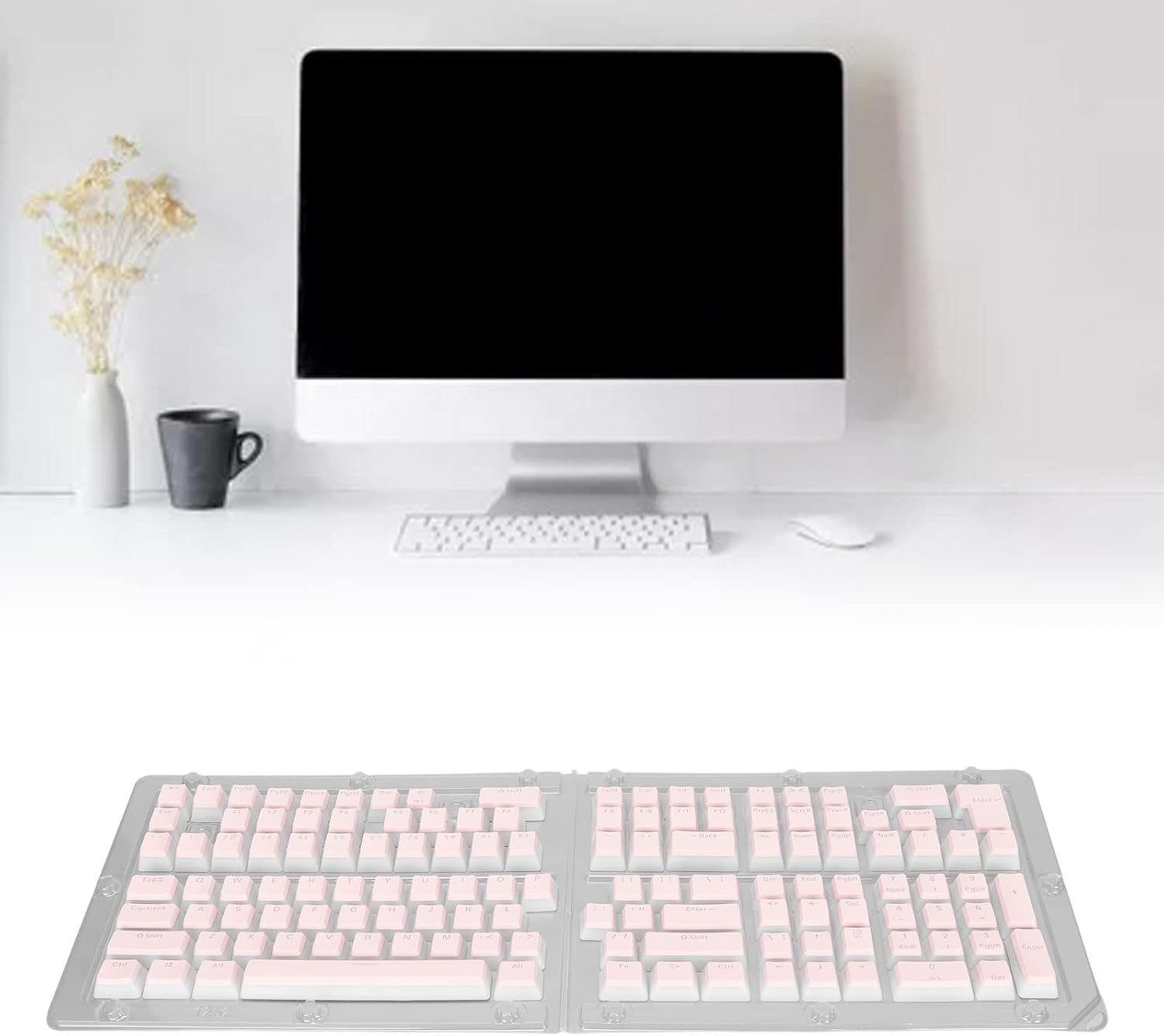 XUMIUZIY PBT Keycaps, 129 Keys Customized Keycap, Pudding Transparent OEM Height Custom Set Two Color Injection Molding DIY Keyboard for Mechanical Keyboards (Pink) - Pink image number 6