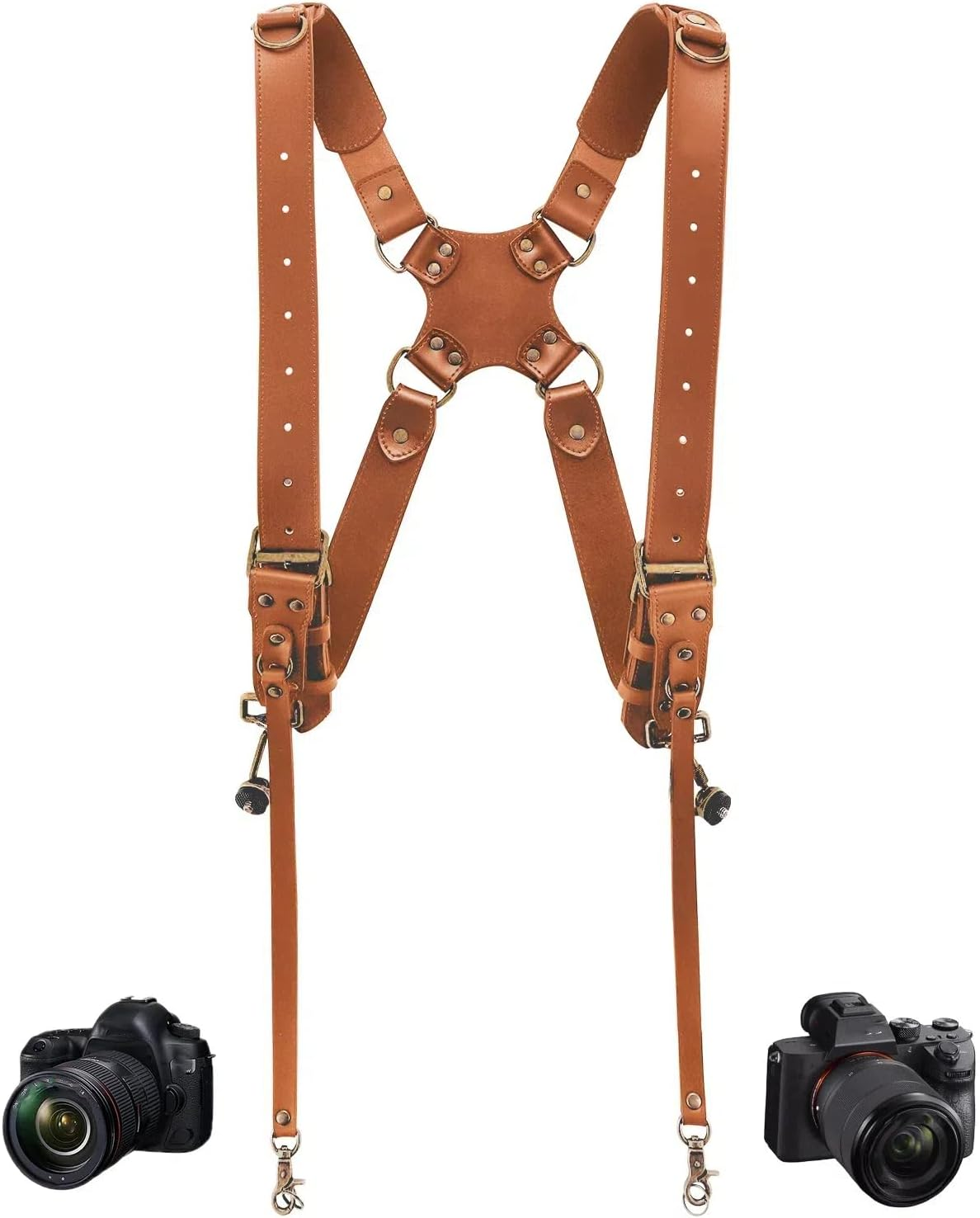 4J LEDR Camera Harness,Leather Dual Shoulder Strap for Photographer,Dual Camera Harness for 2 Cameras Carrying for Men&Women,Multi Camera Gear for DSLR/SLR Strap,Quick Release,Small Size