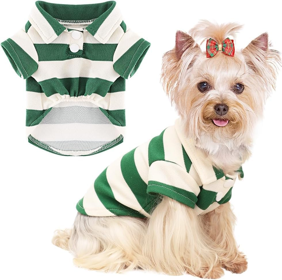 Dog Shirt Collared Summer Polo Dog T-Shirts for Dog Cats Clothes Breathable Cute Sweatshirt Pet Cool Clothes for Small Dog (Green, S) image number 4