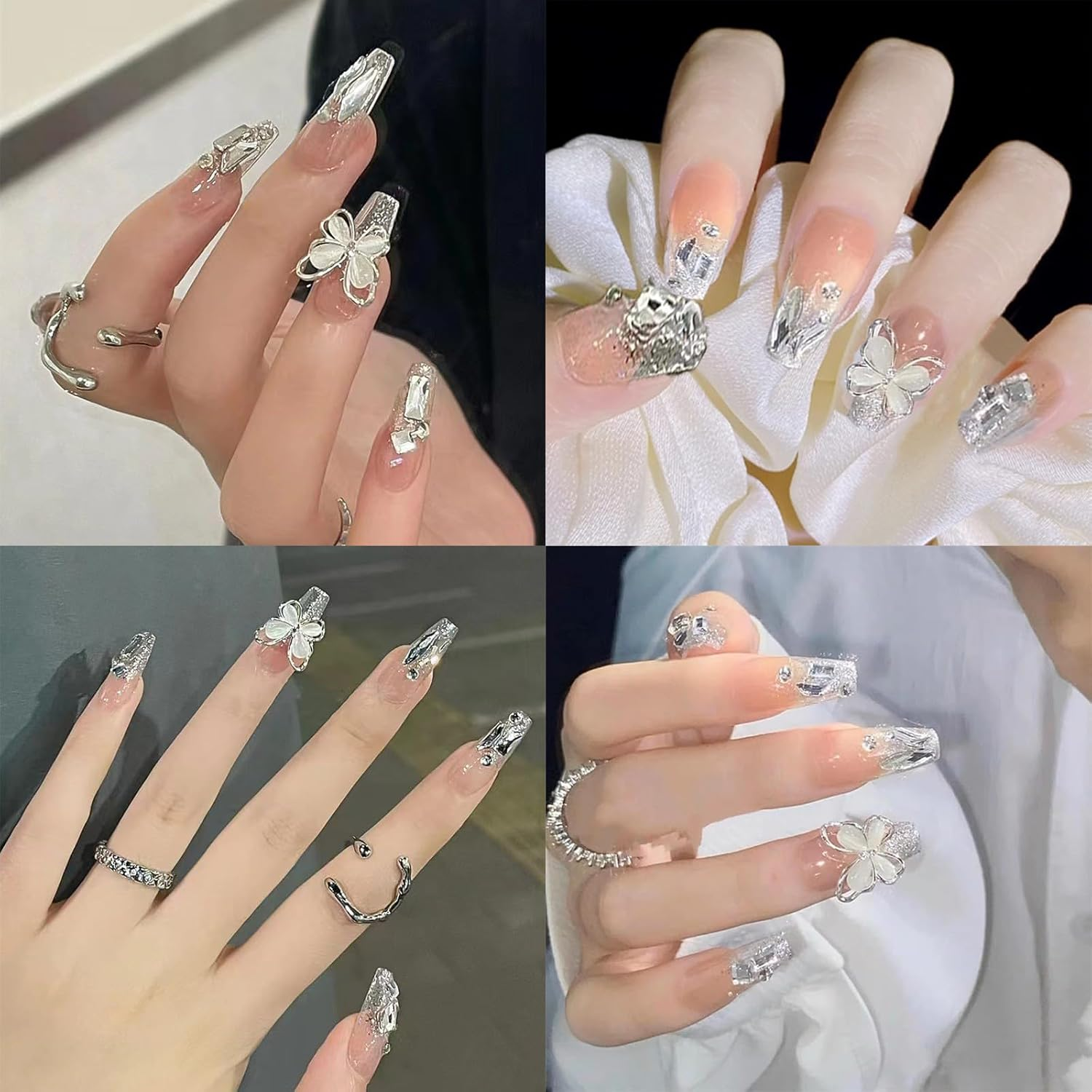 HHMJZW French Tip Press on Nails - 24Pcs Short Press on Nails for Woman Nail Art Manicure, Soft Gel, No Fade Out, Seamless Glue on (GY85) (#1) (1) image number 2