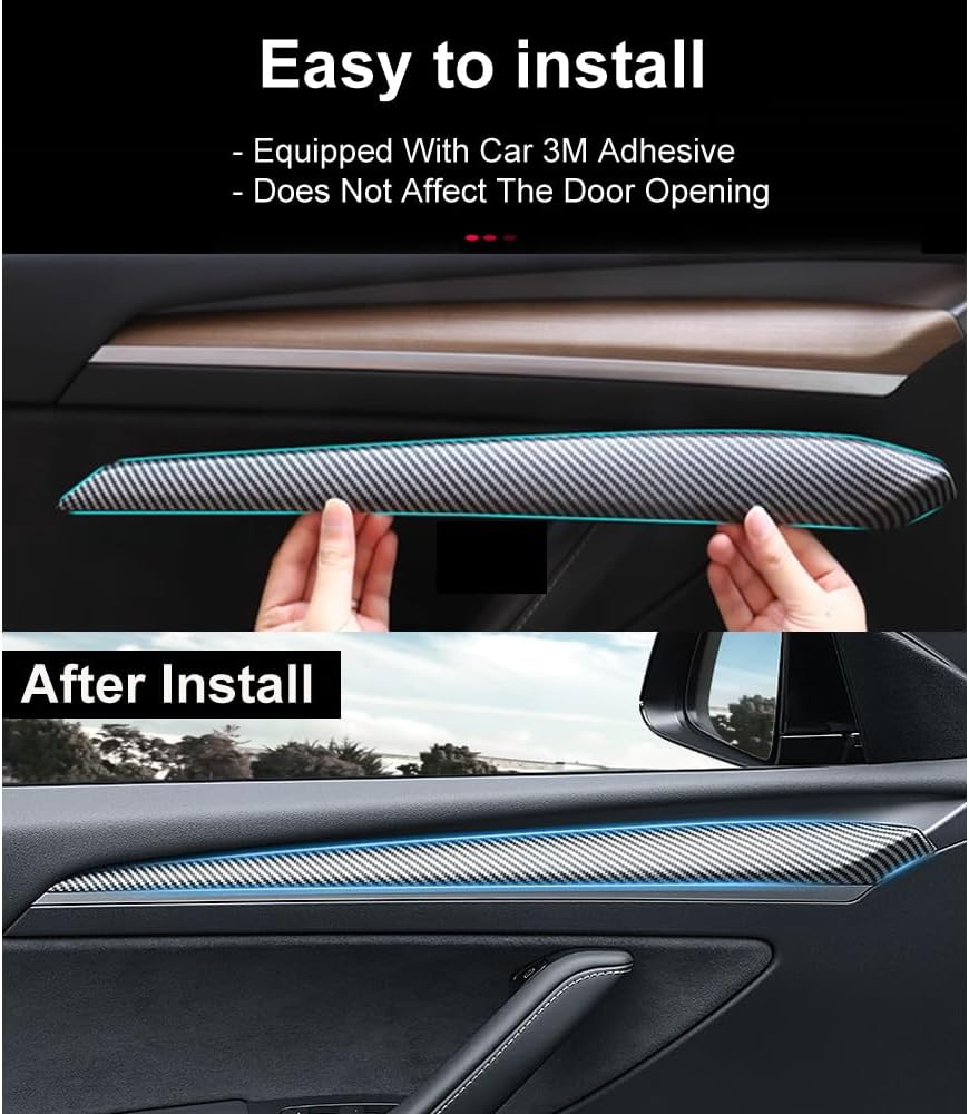 Starytbl Segment Center Control Dashboard Panel & Front Door Trim Wrap Cover for 2021-2023 Model 3 and 2020-2024 Model Y, Not Fit 2024 Model 3 Refresh Highland (Bright Carbon Fiber Pattern) image number 3