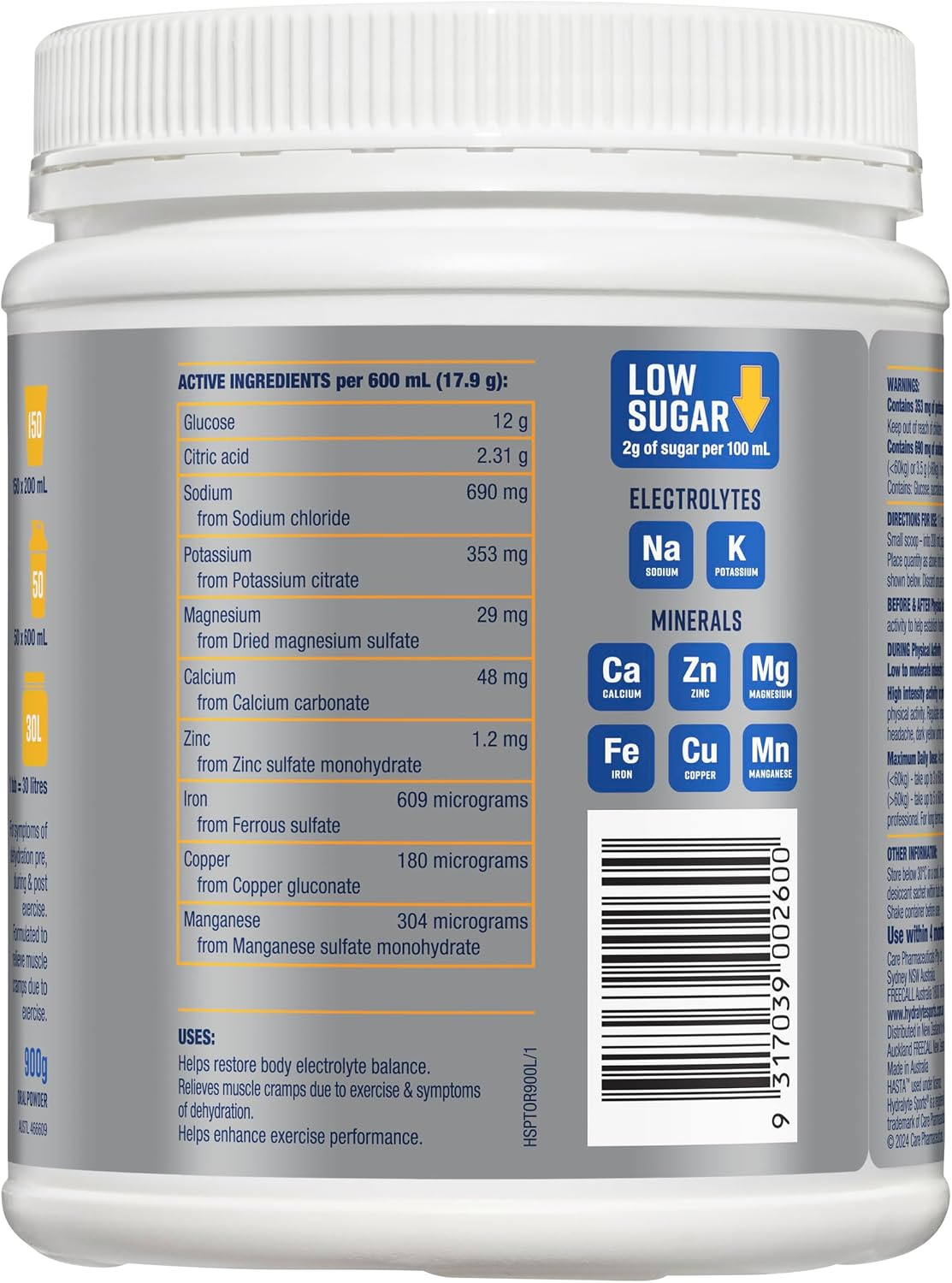 Hydralyte plus Sports Orange Flavoured Powder 900G